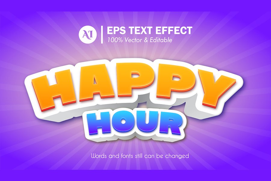 Happy Hour Editable Illustrator Text Effect Happy Hour Editable Illustrator Text Effect
