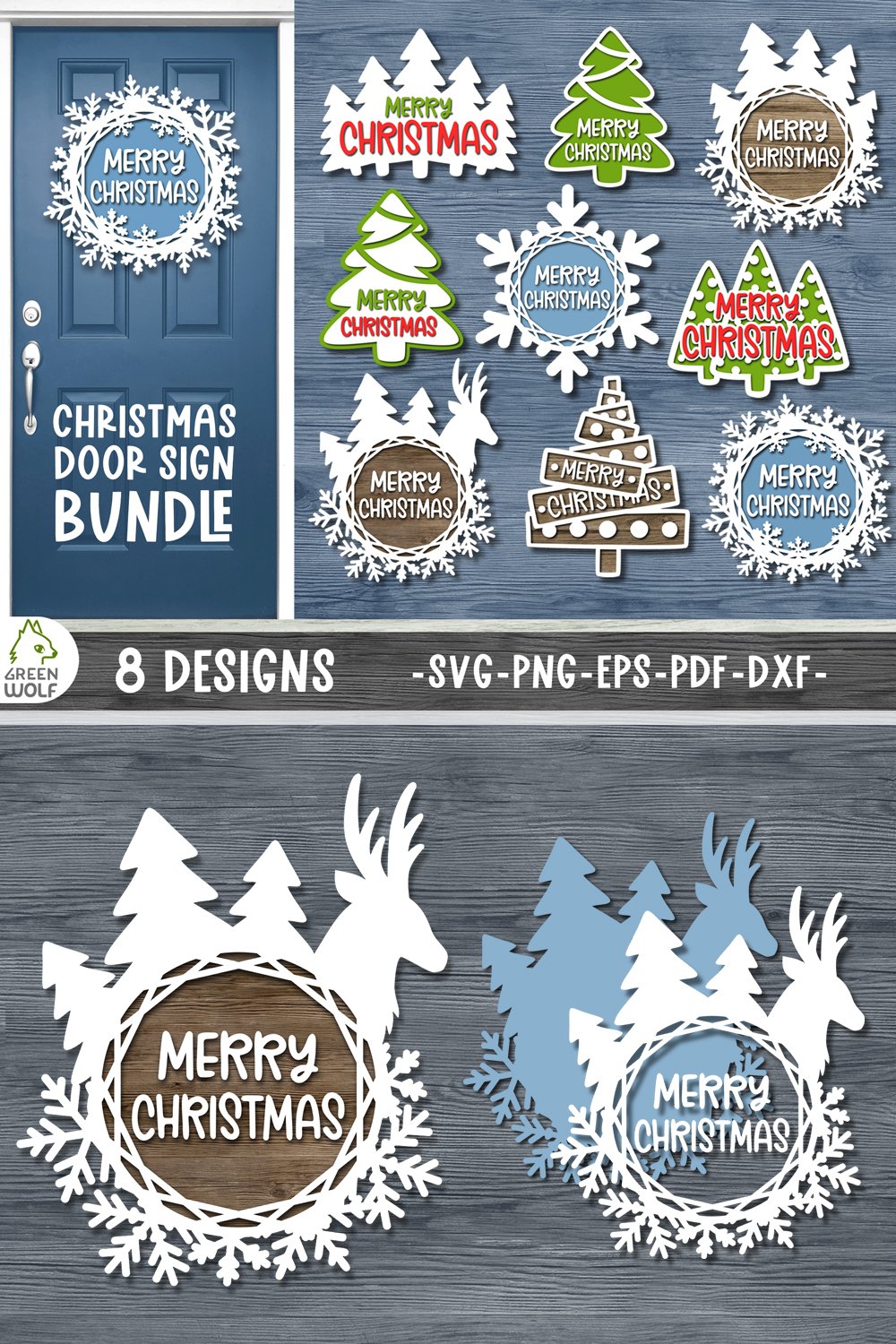 Christmas door sign bundle Laser cut Christmas svg (1653325)