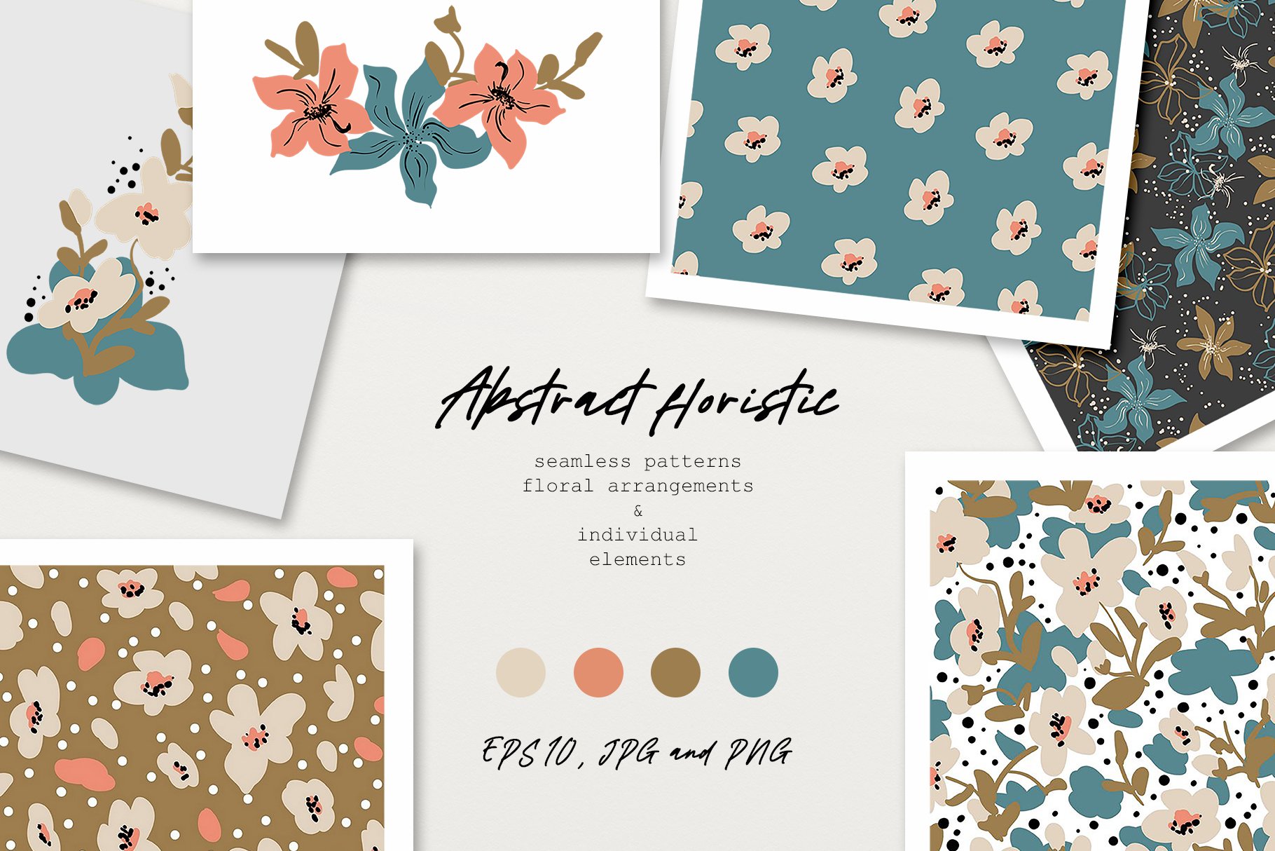 Abstract flowers - set of seamless patterns