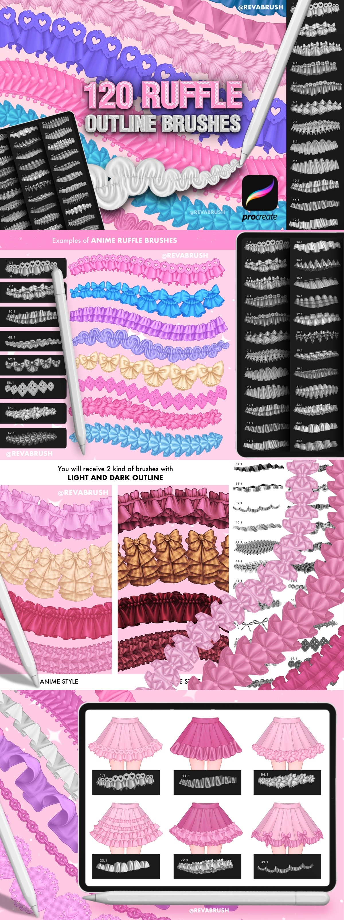 Outlay Template Ruffle 120 Ruffle Outline Brushes for Procreate
