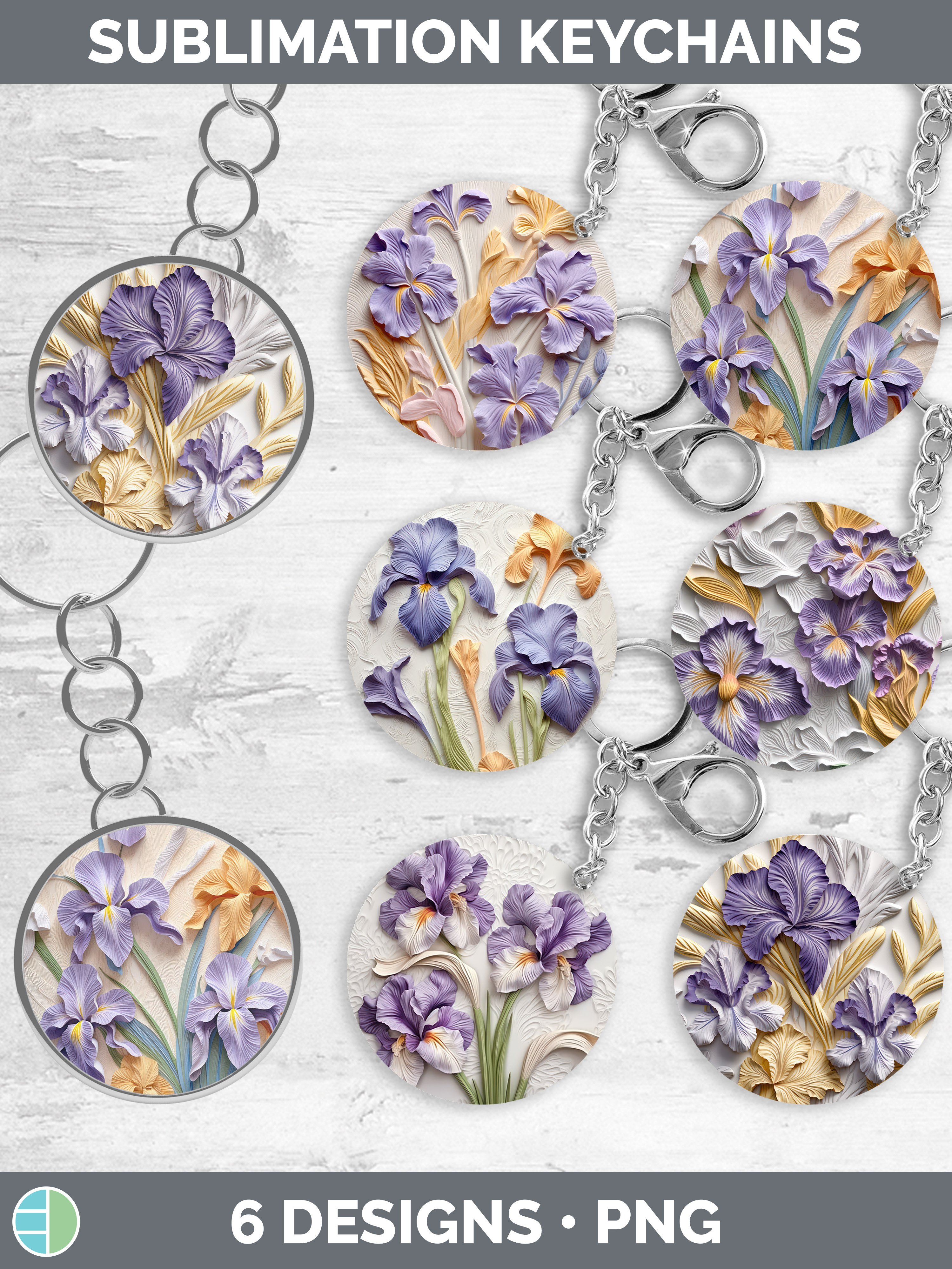3D Iris Flowers Keychain Sublimation Keyring Designs Bundl