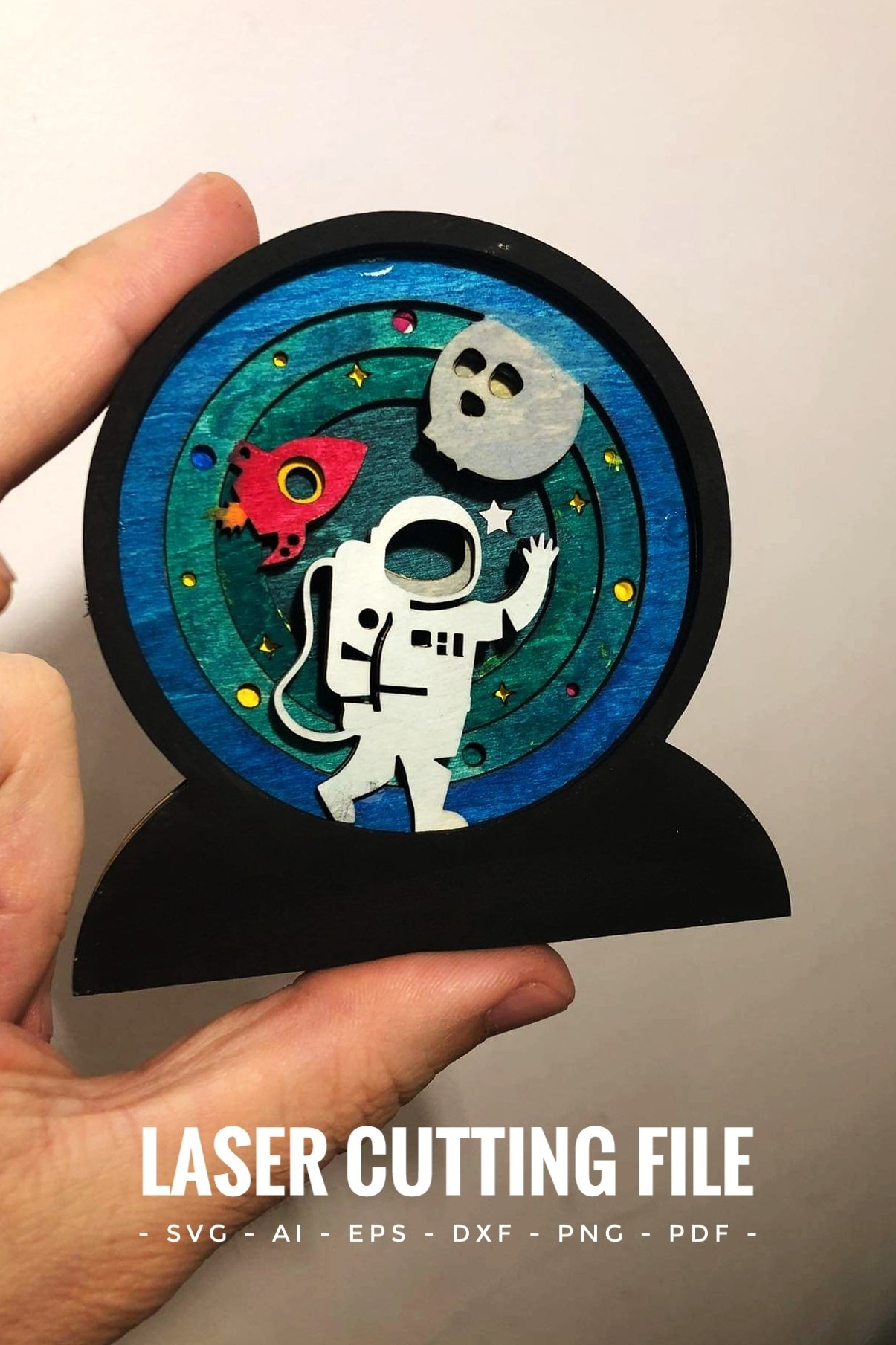 Space snow globe, 3D Layered svg, Astronaut Laser Cut File