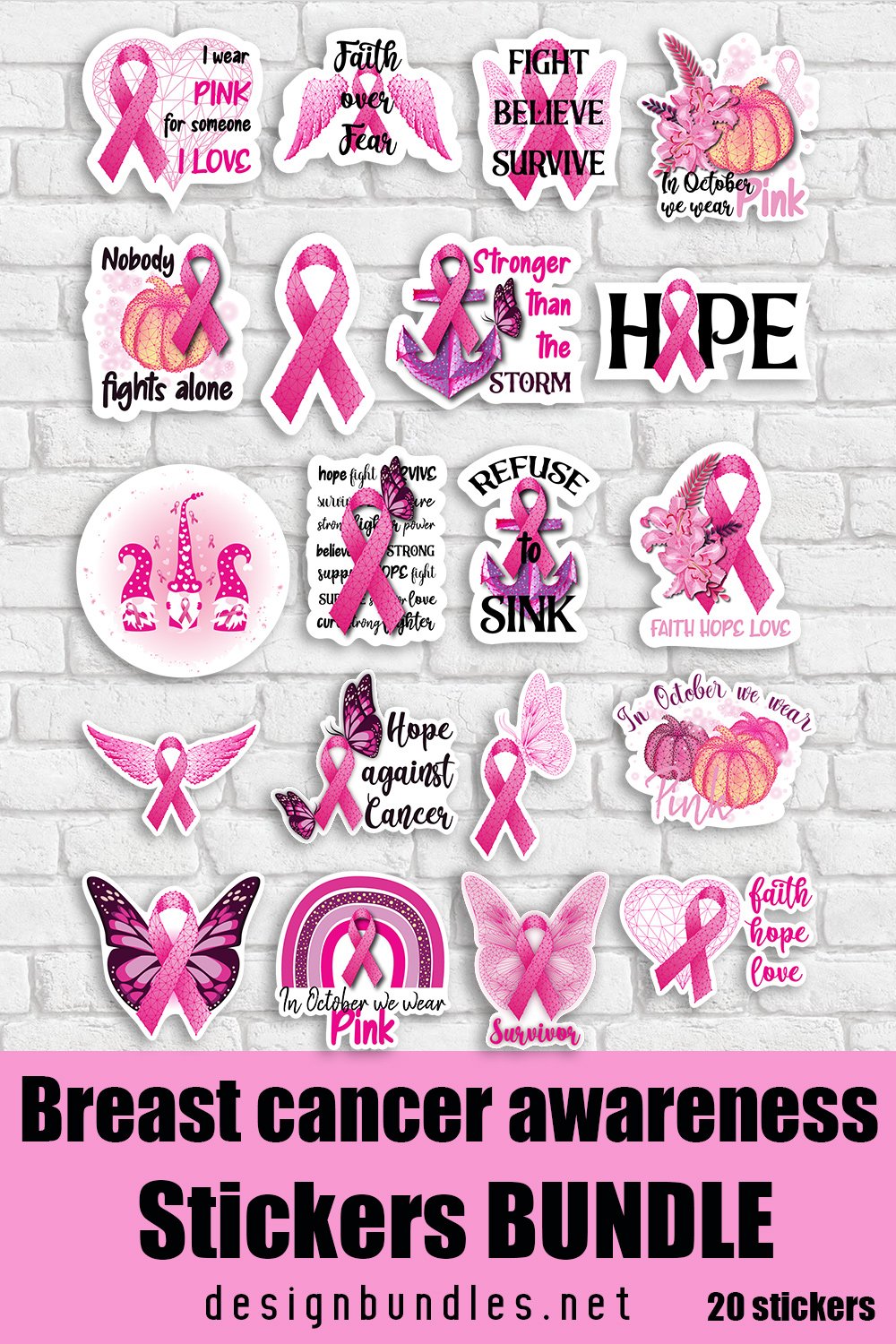 20 Breast cancer awareness stickers bundle