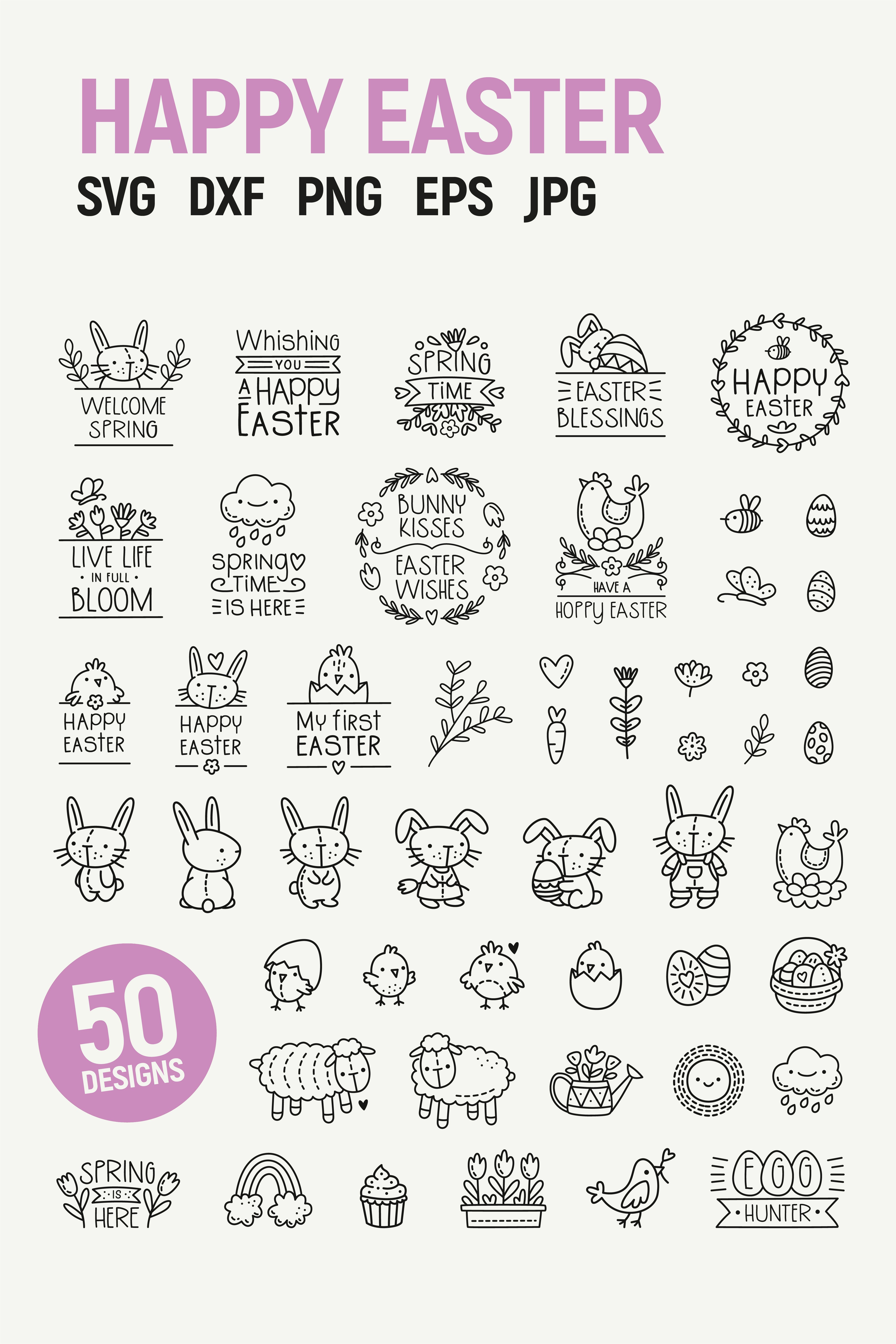 Happy Easter, Spring Designs Bundle. Stickers.