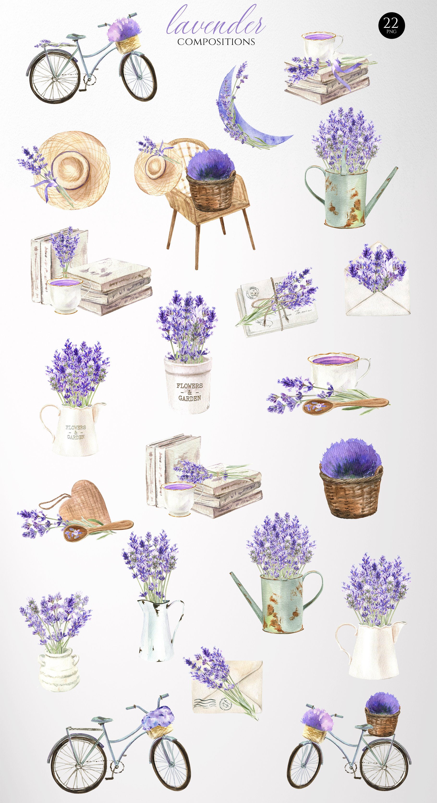 Watercolor Lavender Set, Wedding Frame