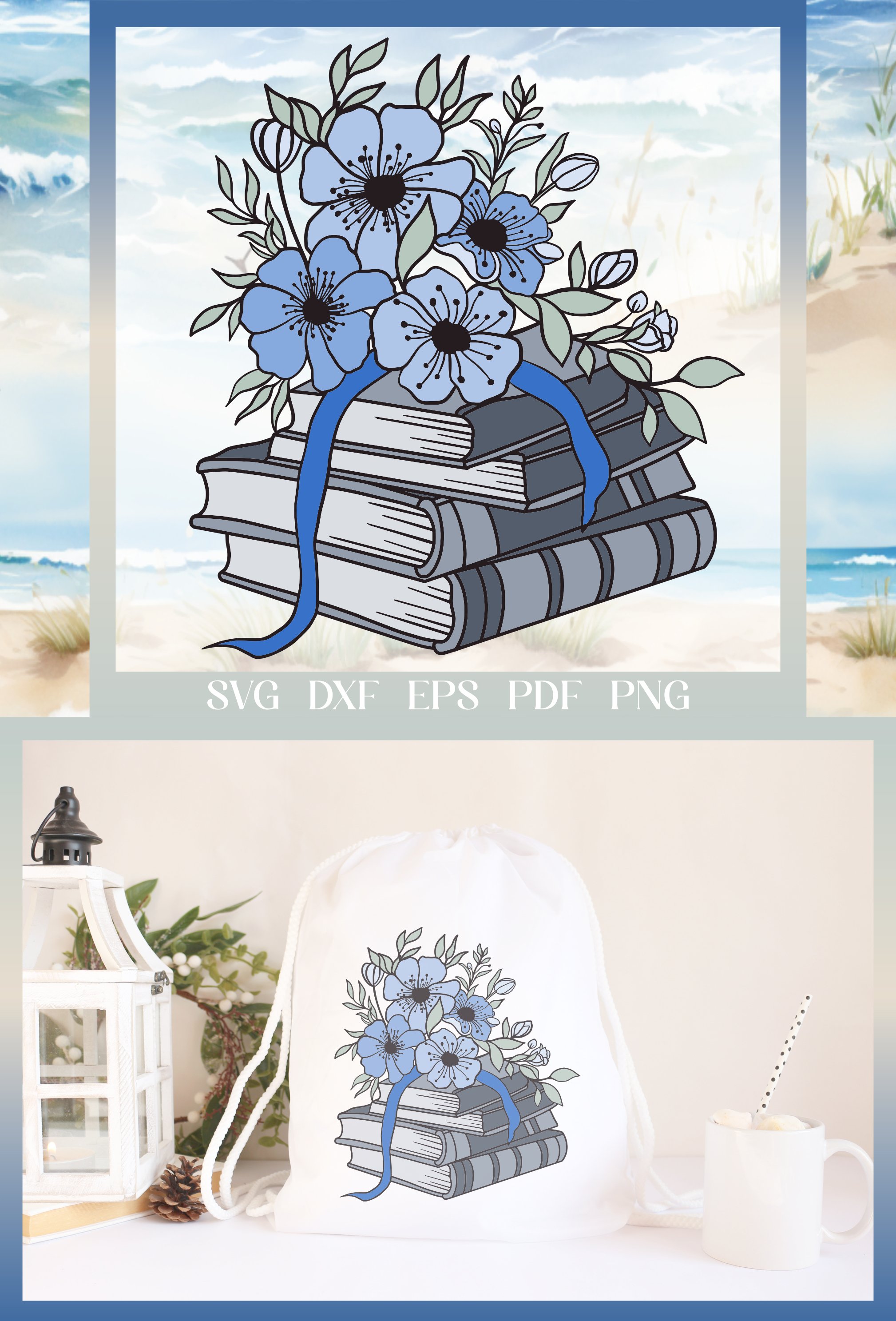 Stack of Books with Flowers SVG, Floral Book SVG