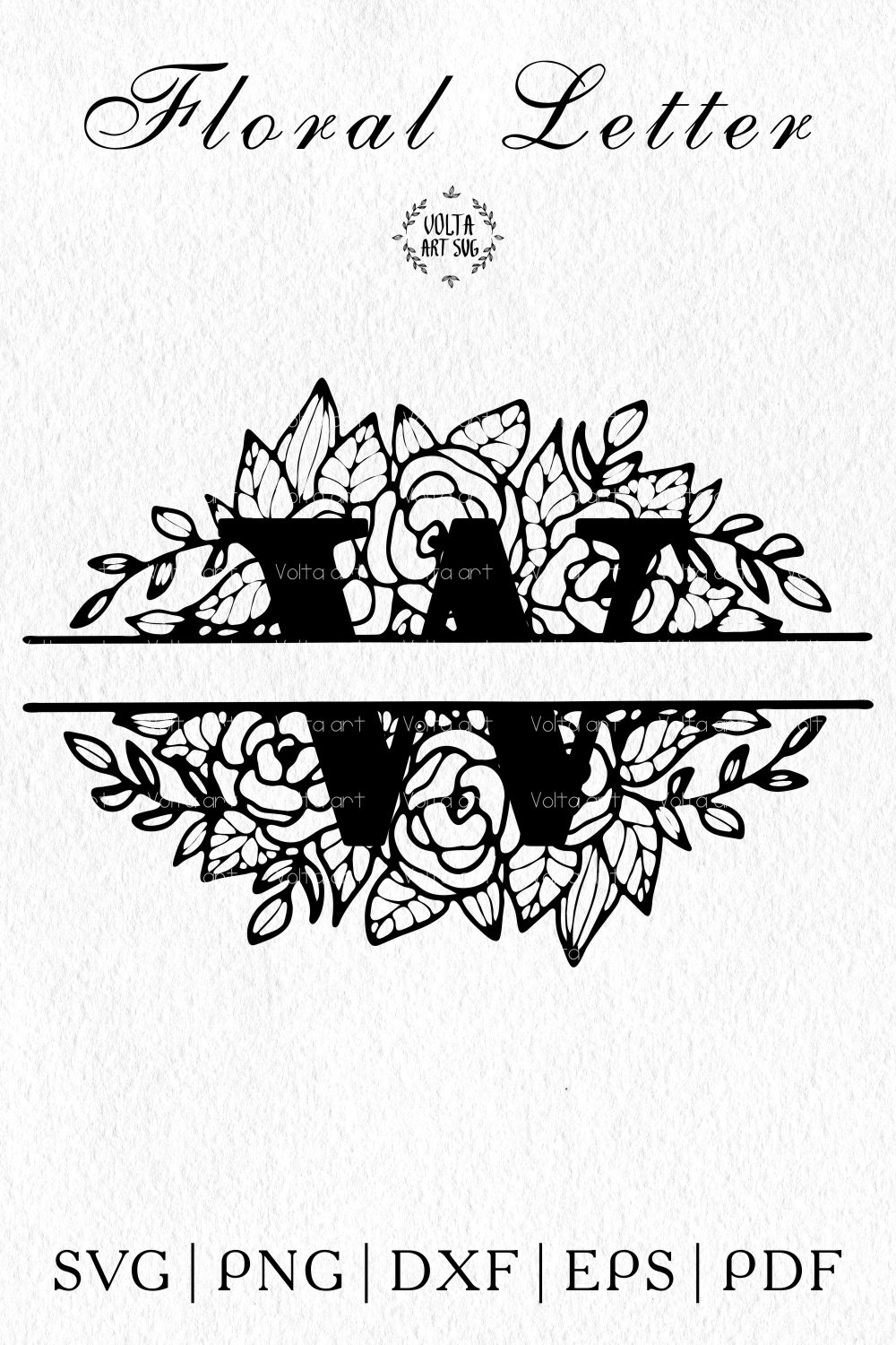 W/split Monogram Roses Floral Letter W svg, Flower Letter W, Split Monogram Letter