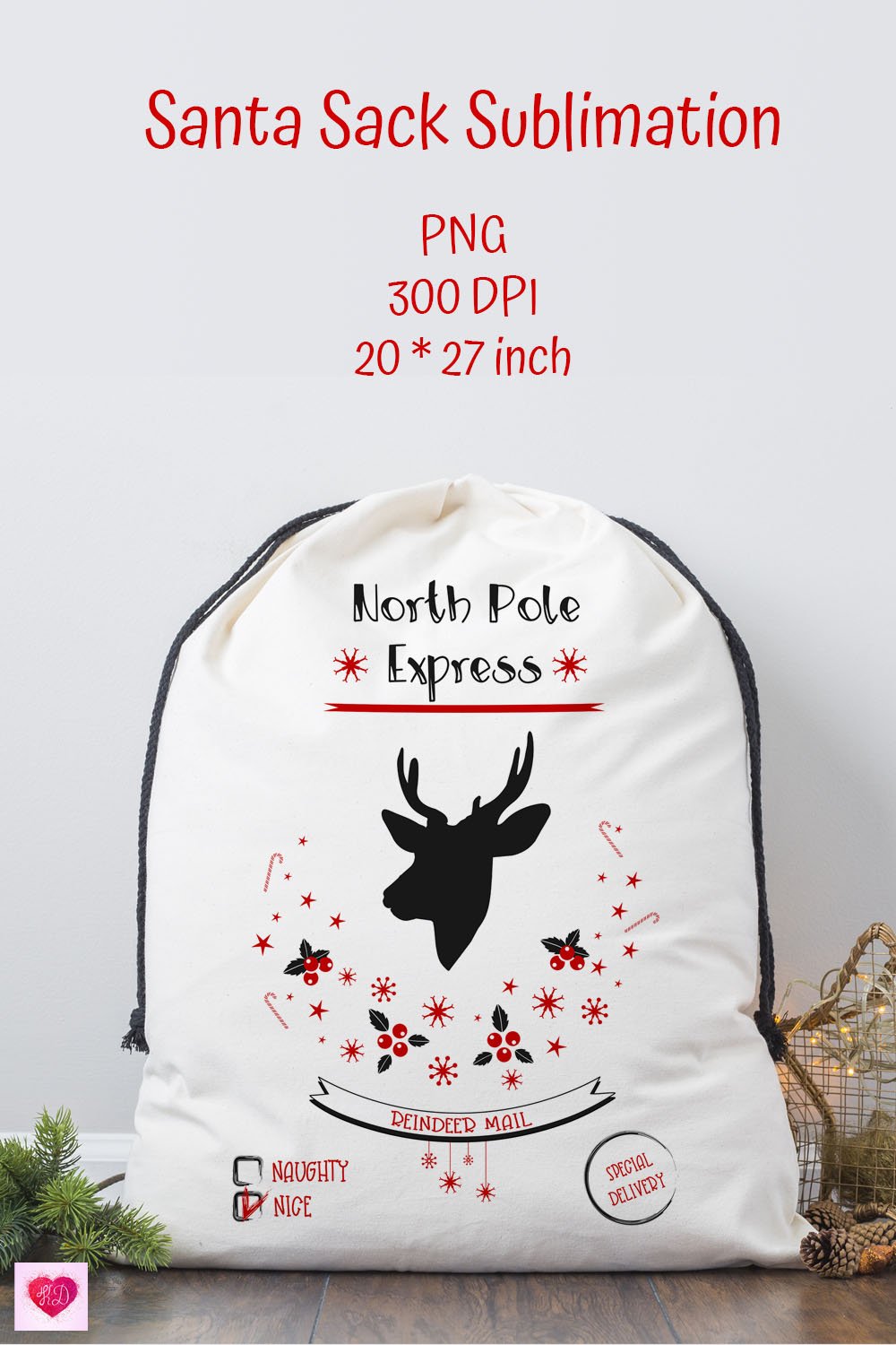 Merry Christmas santa sacks with reindeer for sublimation