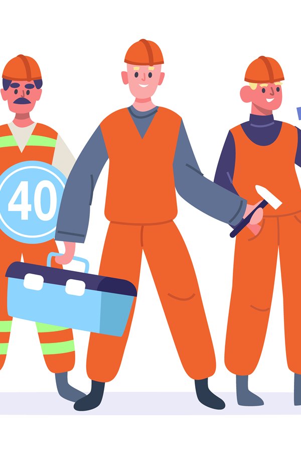 Construction workers team. Industrial service workers, build