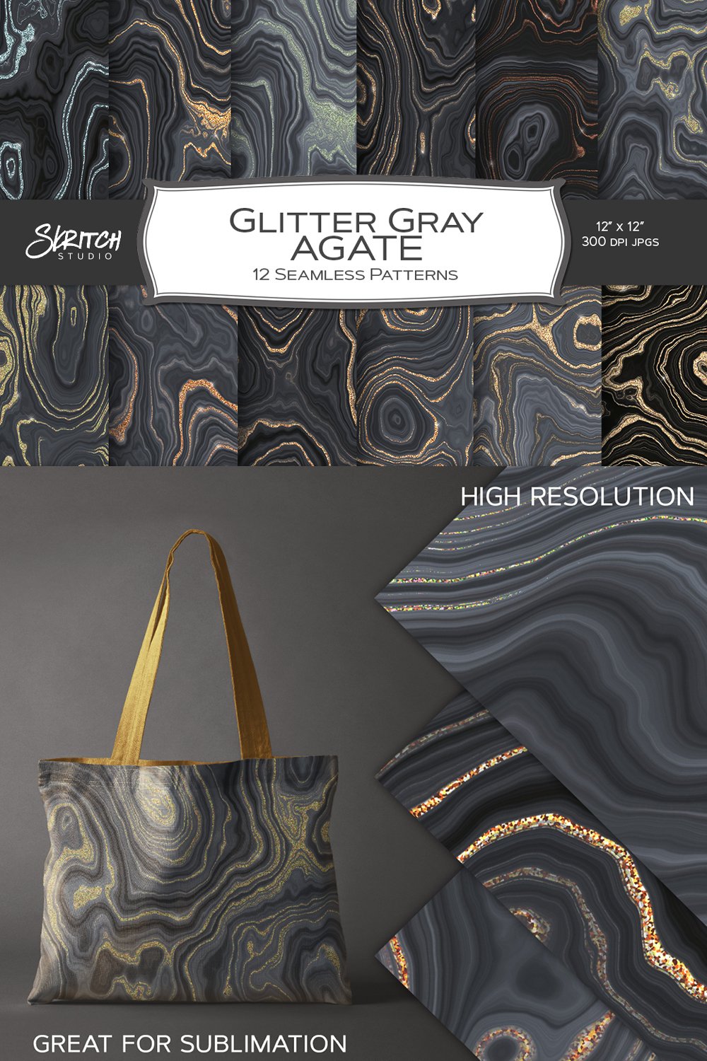 Glitter Gray Agate Seamless Pattern Digital Papers