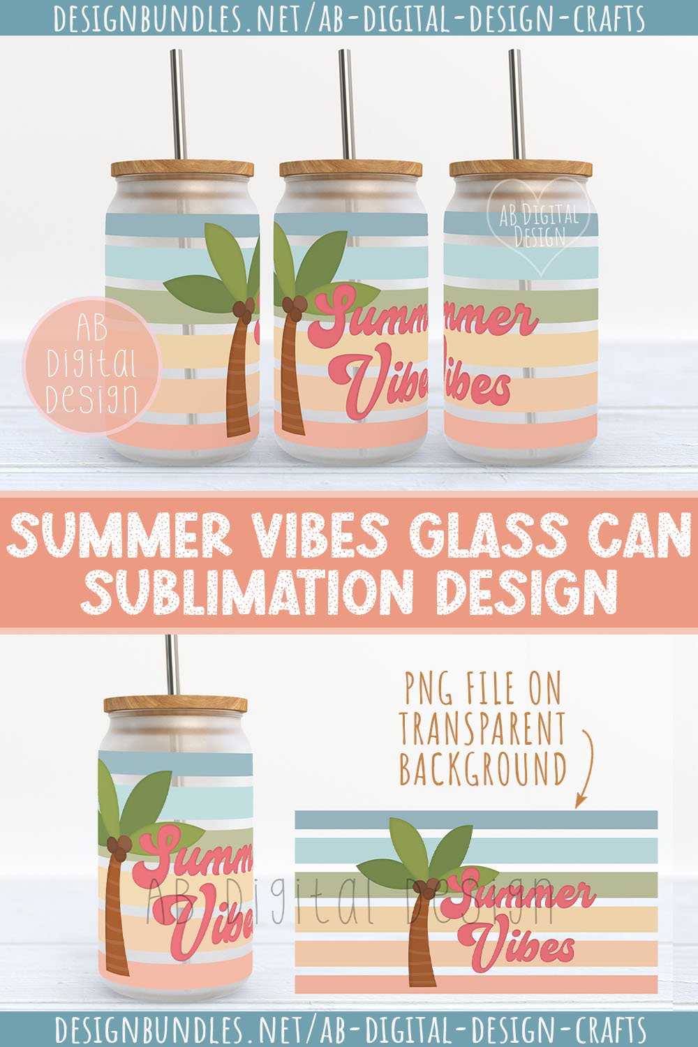 Summer Vibes 16oz Glass Can Wrap Sublimation Design