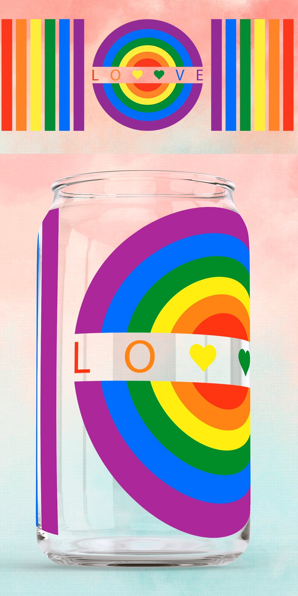 LGBTQ svg with rainbow love. 16oz glass can wrap svg Libbey