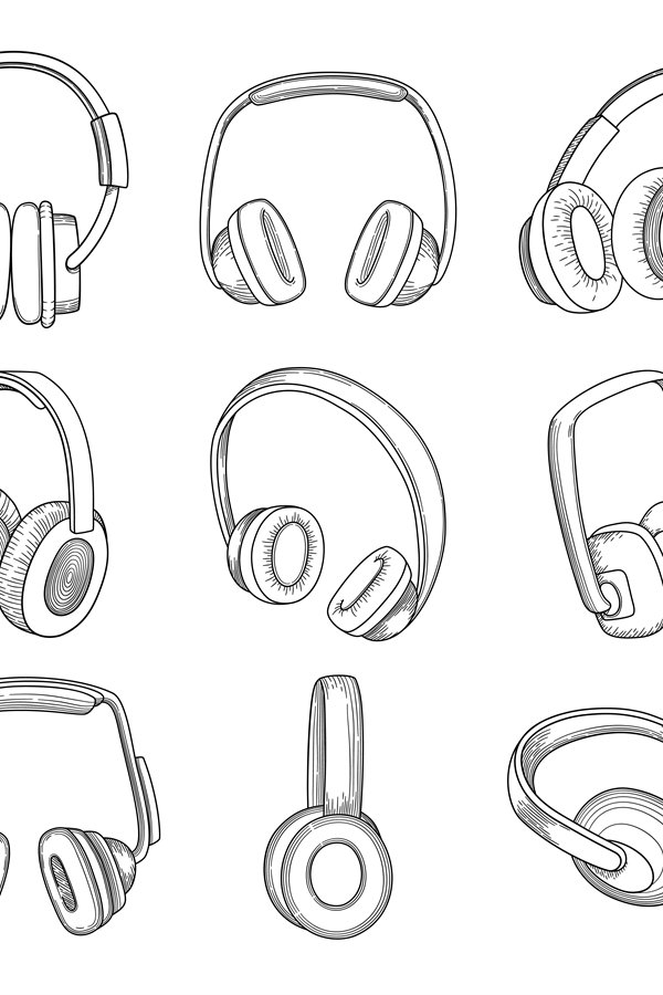 Music headphones. Electronic technology different gadgets ve