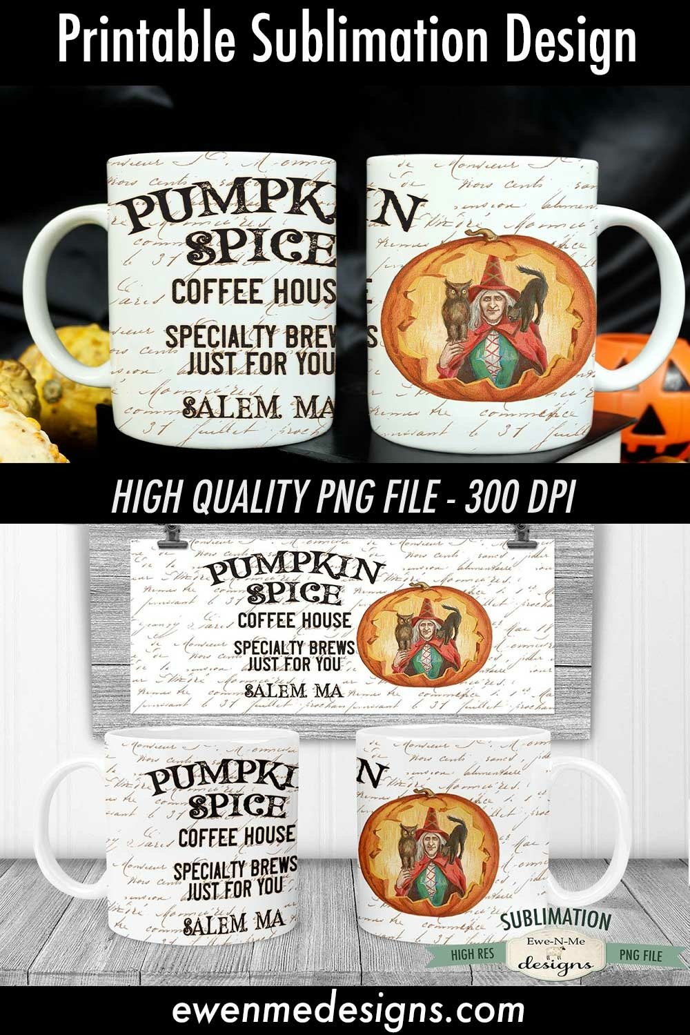 Pumpkin Spice Coffee Mug Sublimation 11 & 15 oz Mug Wrap PNG