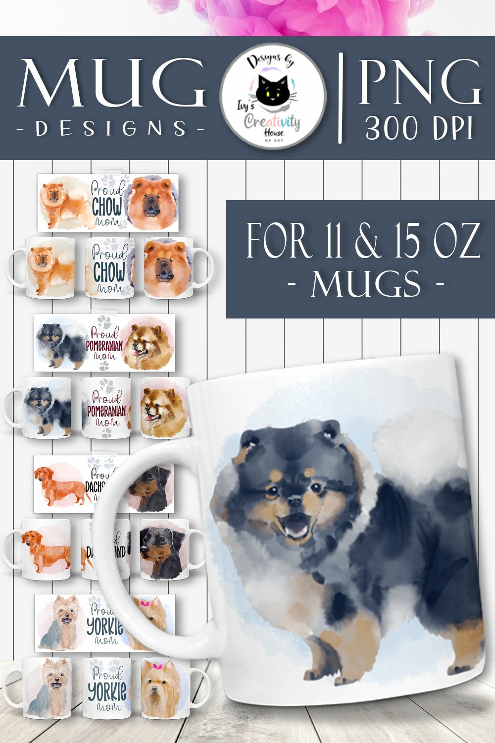 Watercolor Dog Breed Mug Designs | Dog Sublimation Wraps