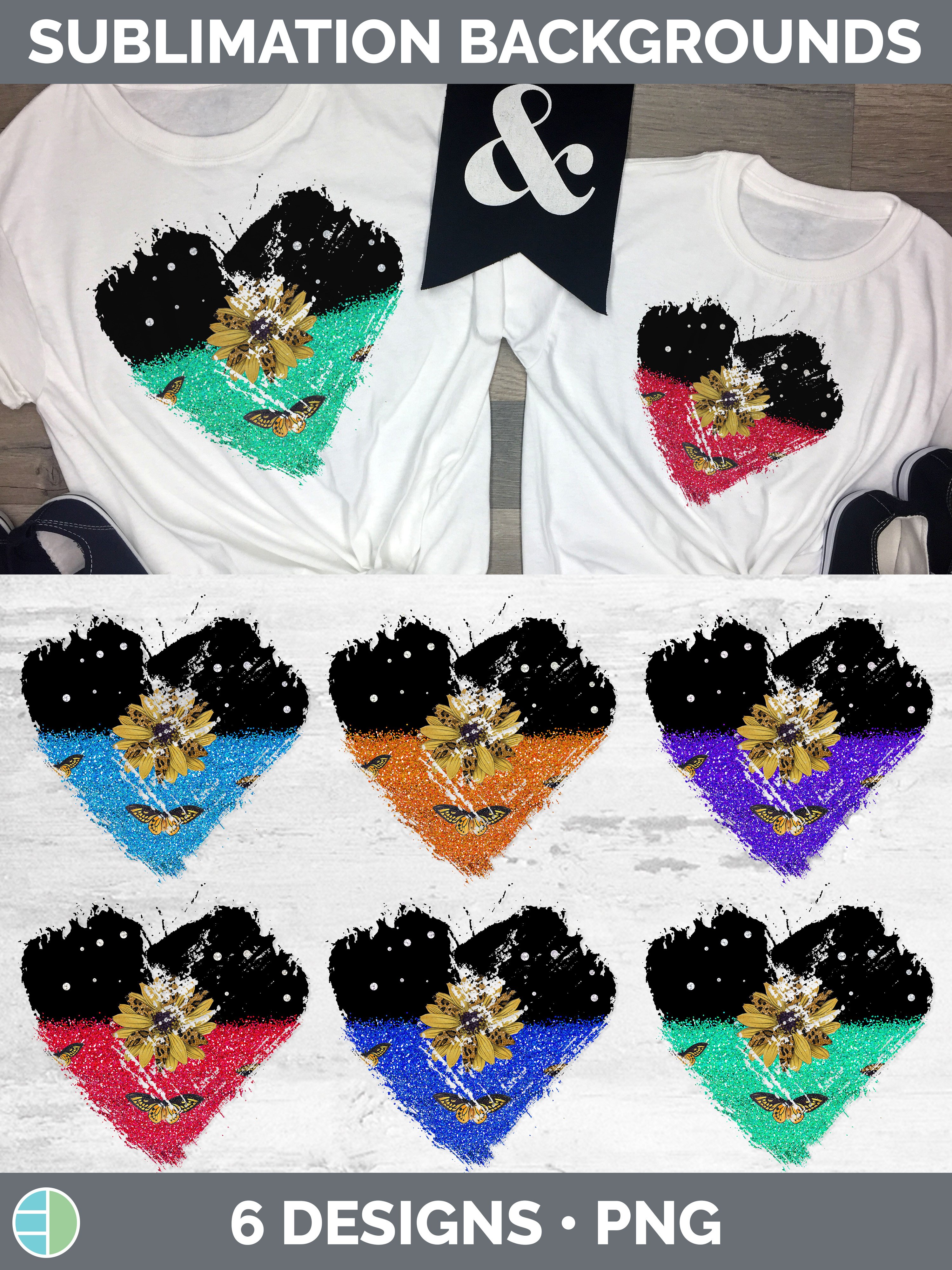 Butterfly Sunflowers Heart Distressed Clipart | Sublimation