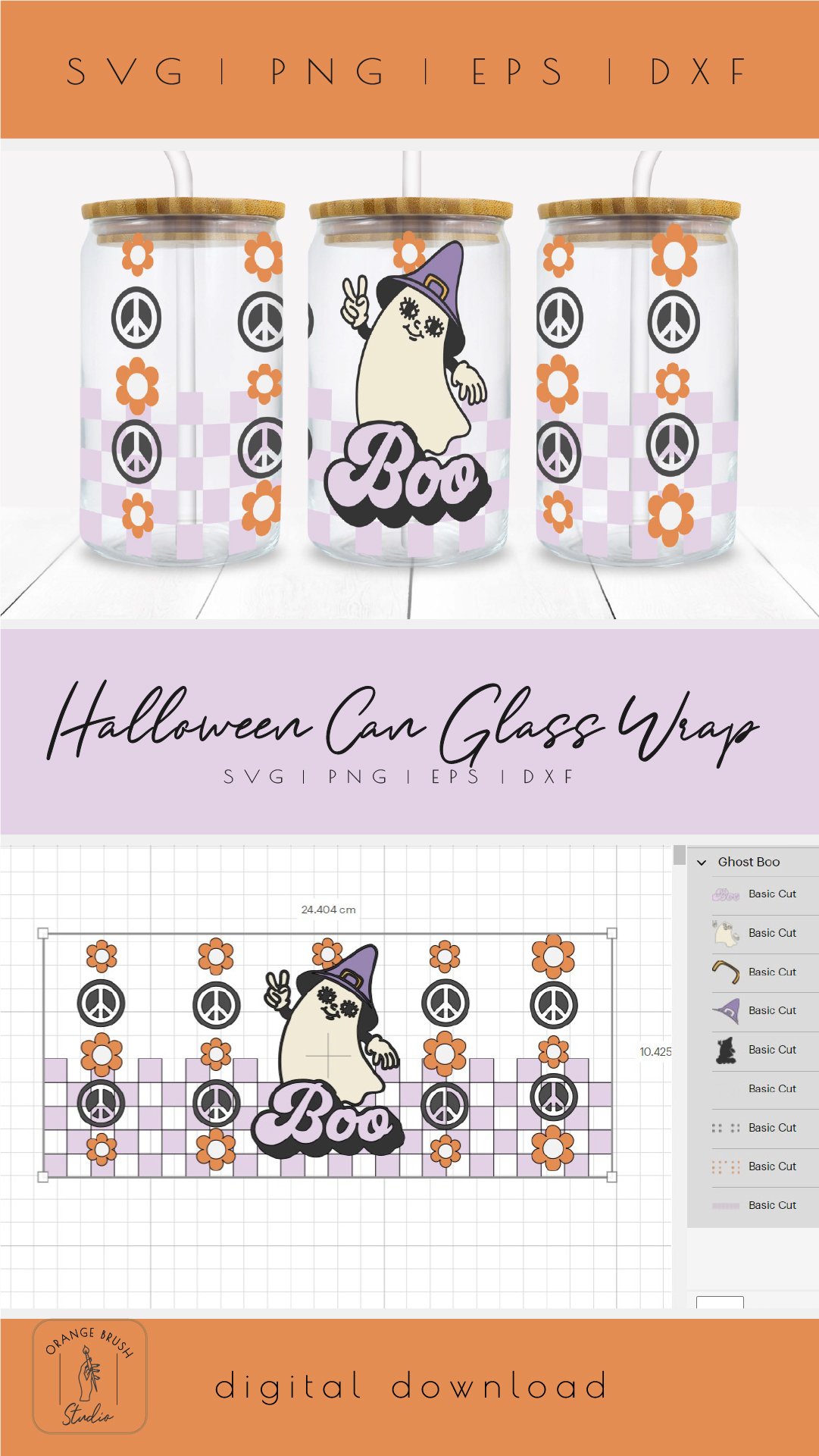 Retro Halloween Libbey Beer Can Glass Wrap SVG Cut File