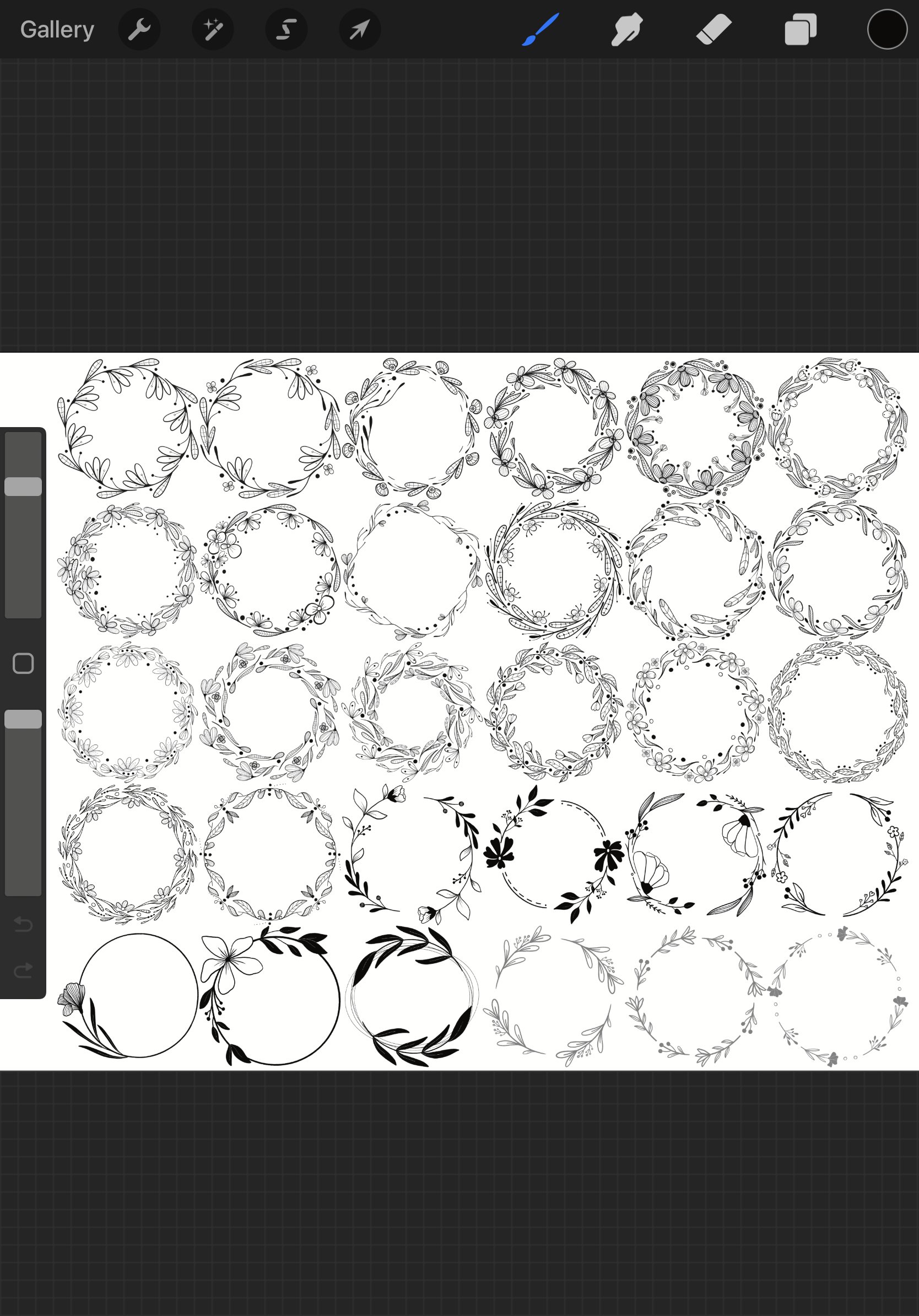 Floral Wreath Set 1 Procreate Brush Stamps, 30 Flower Wreath