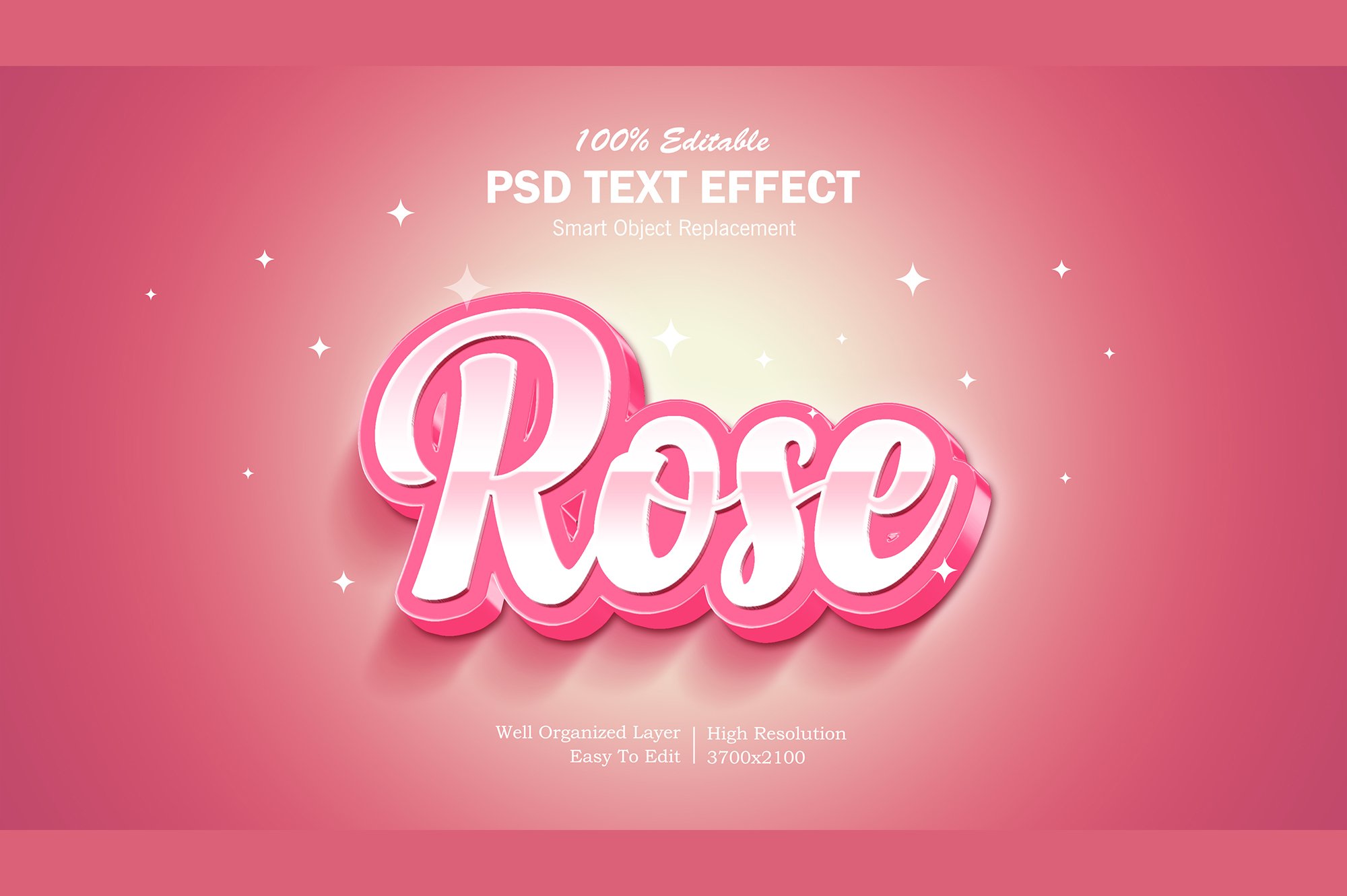 Rose Color Editable PSD 3D Text Effect