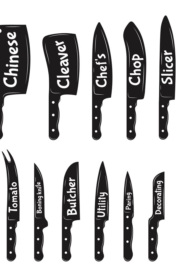 Chef steel knife. Kitchen meat cut knives, boning, cleaver,