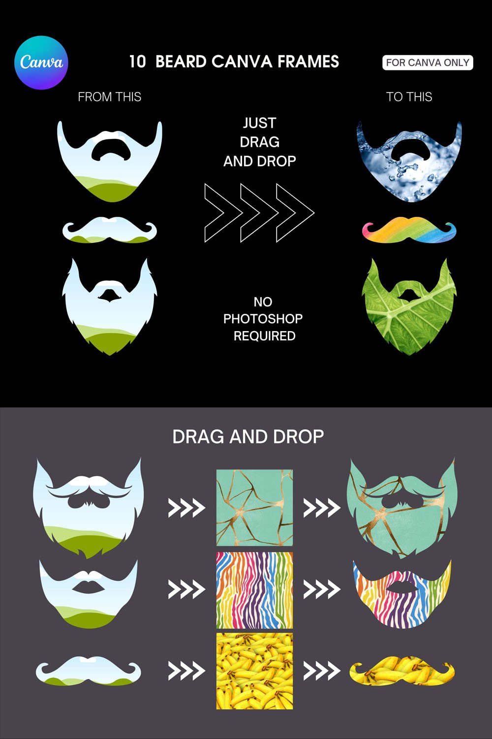 Beard and mustache Fill your own Canva Frames