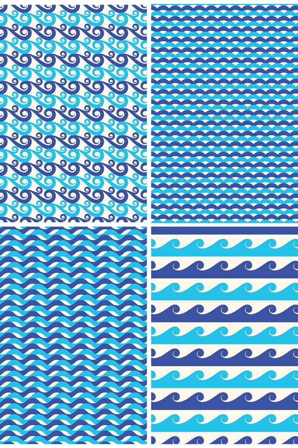 Set of vector blue waves seamless patterns (821523)
