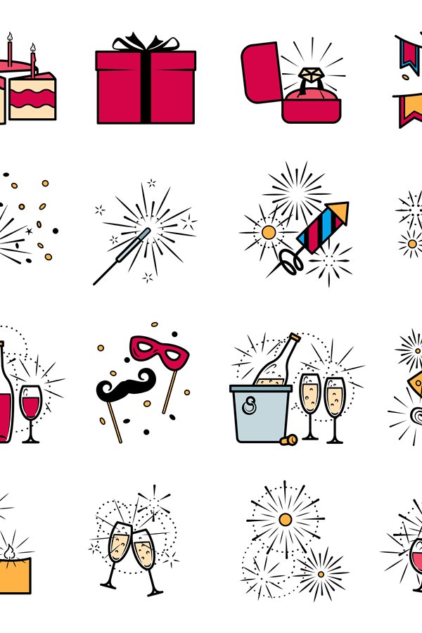 Party celebration fireworks ehgagement icons set