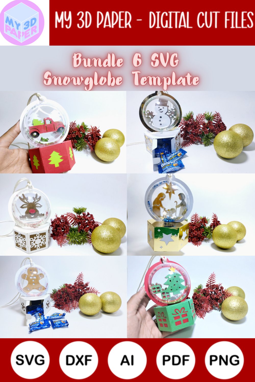 Bundle SVG 6 Snow Globe Christmas Ornament Ball Candy Box