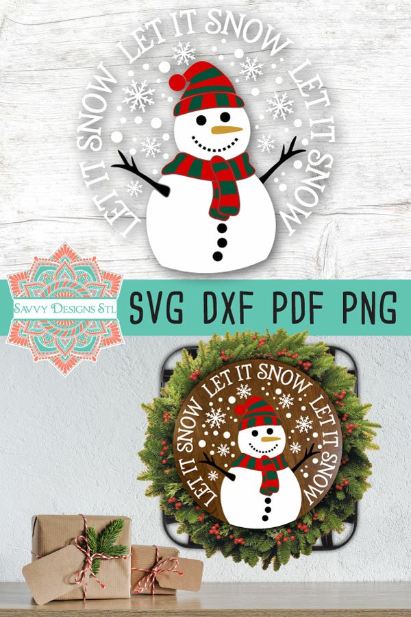 Let It Snow Snowman Christmas Round Sign Cut File