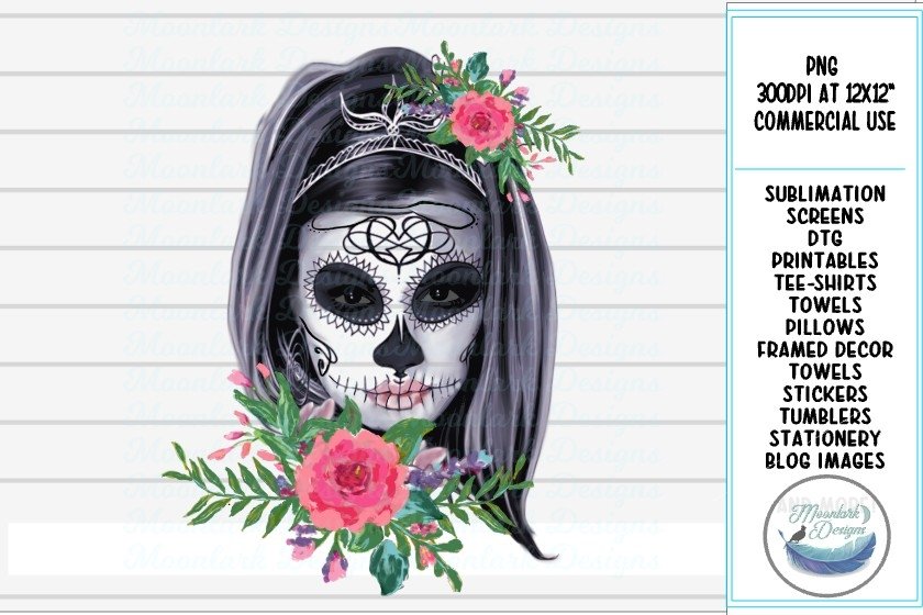 floral sugar skull skeleton halloween rose PNG sublimation (742214