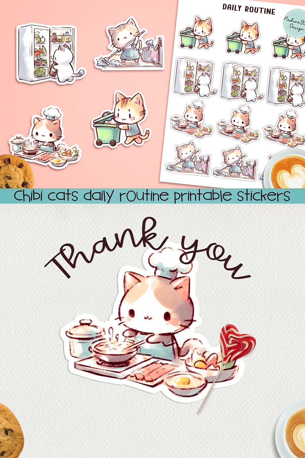 Daily Routine Chibi Chibi cats Daily routine printable stickers. PNG. (2925939)