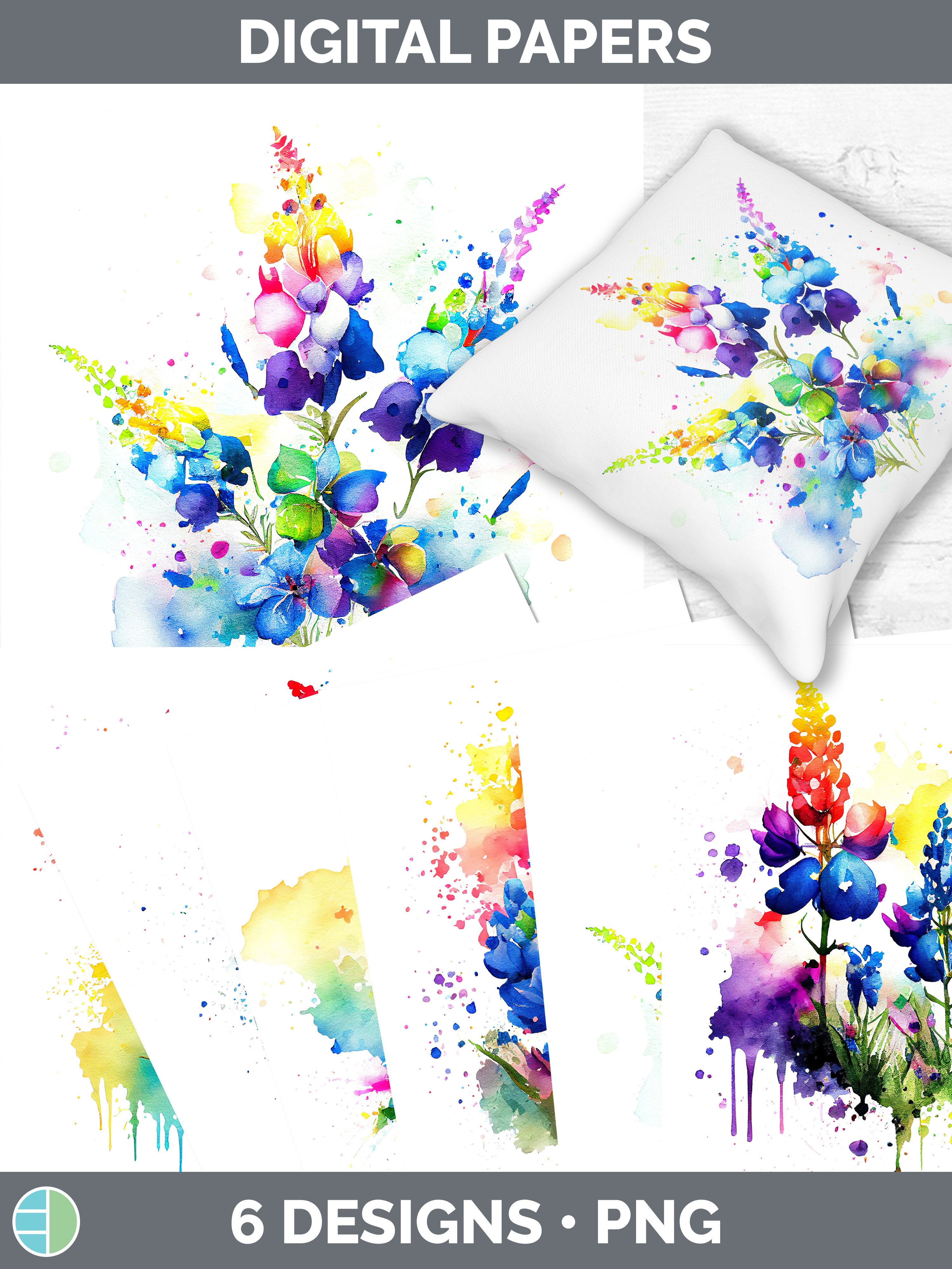 Rainbow Bluebonnet Flowers Paper Backgrounds | Digital Scrap