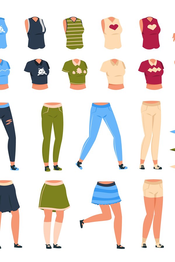 Cartoon character constructor. Woman animation set with body