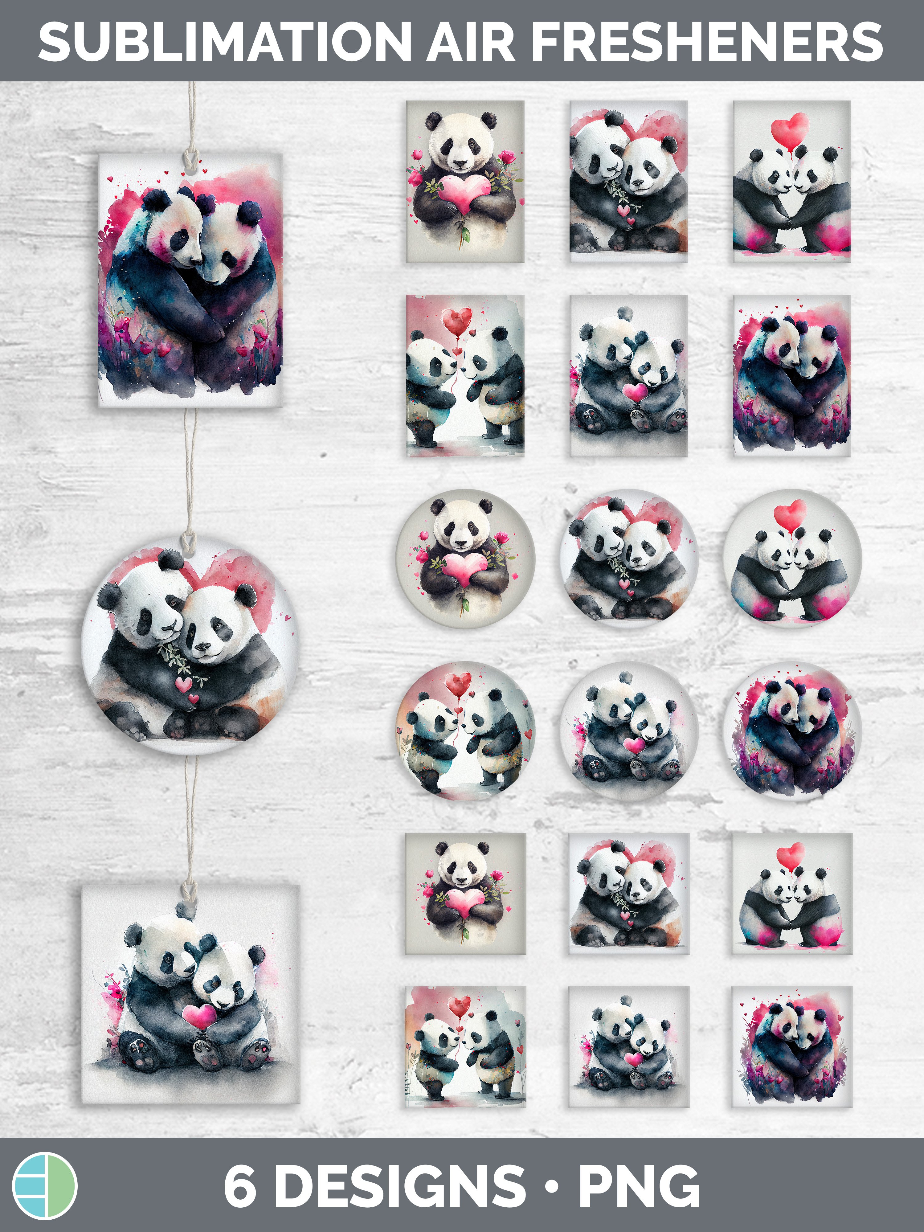 Valentines Panda Air Freshener Sublimation Designs Bundle