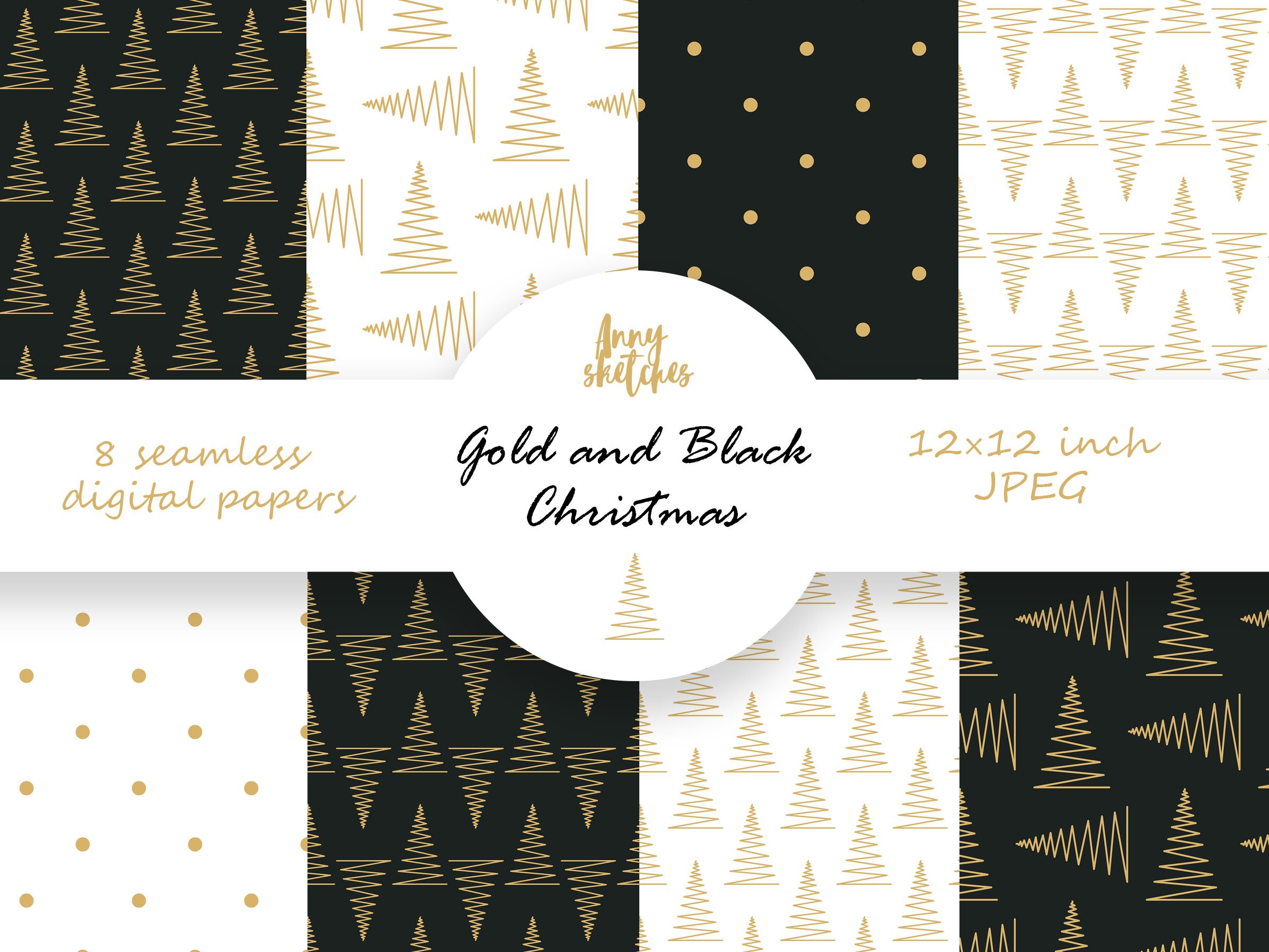 Gold and Black Christmas Seamless Patterns JPG (1712905)