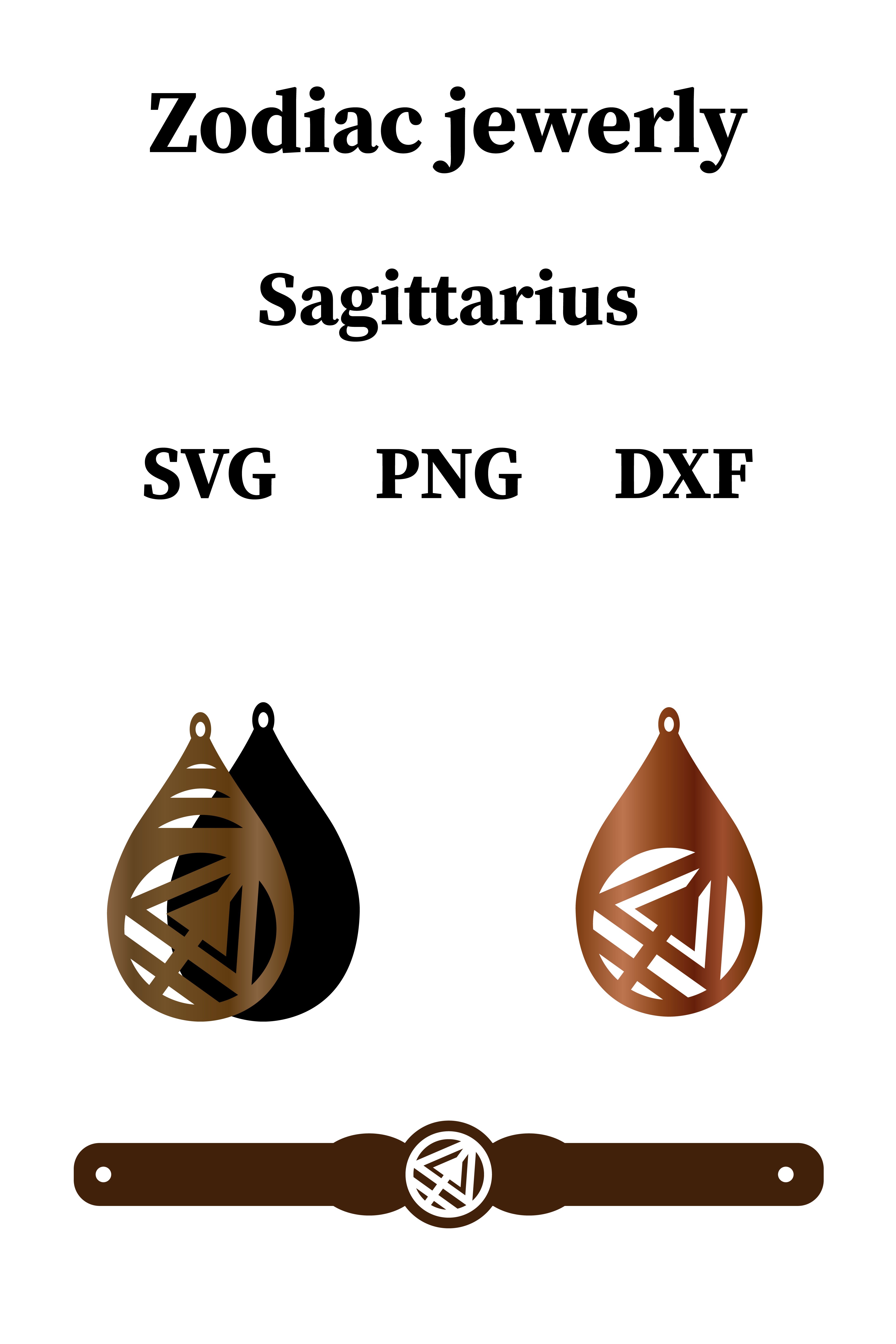 Set of jewelry. Zodiac sign. Sagittarius Earrings, Bracelet