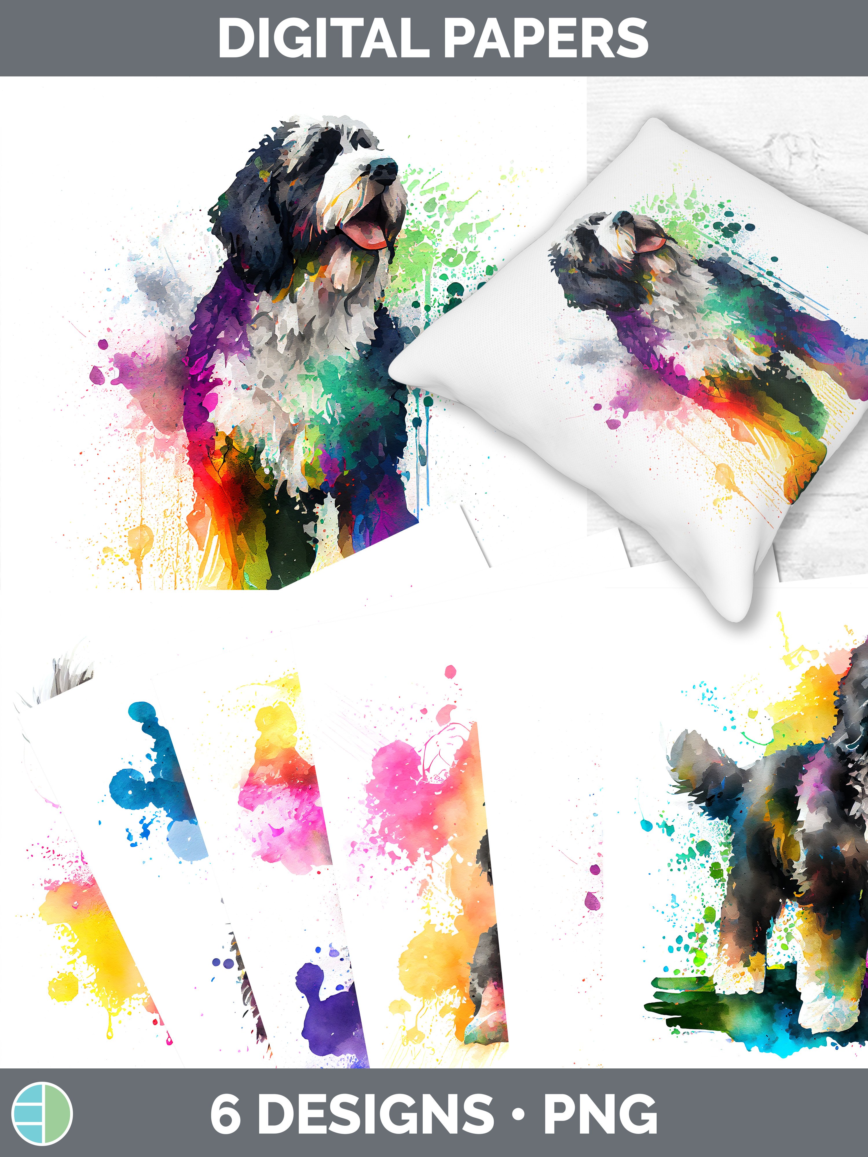 Rainbow Bernedoodle Dog Paper Backgrounds | Digital Scrapboo