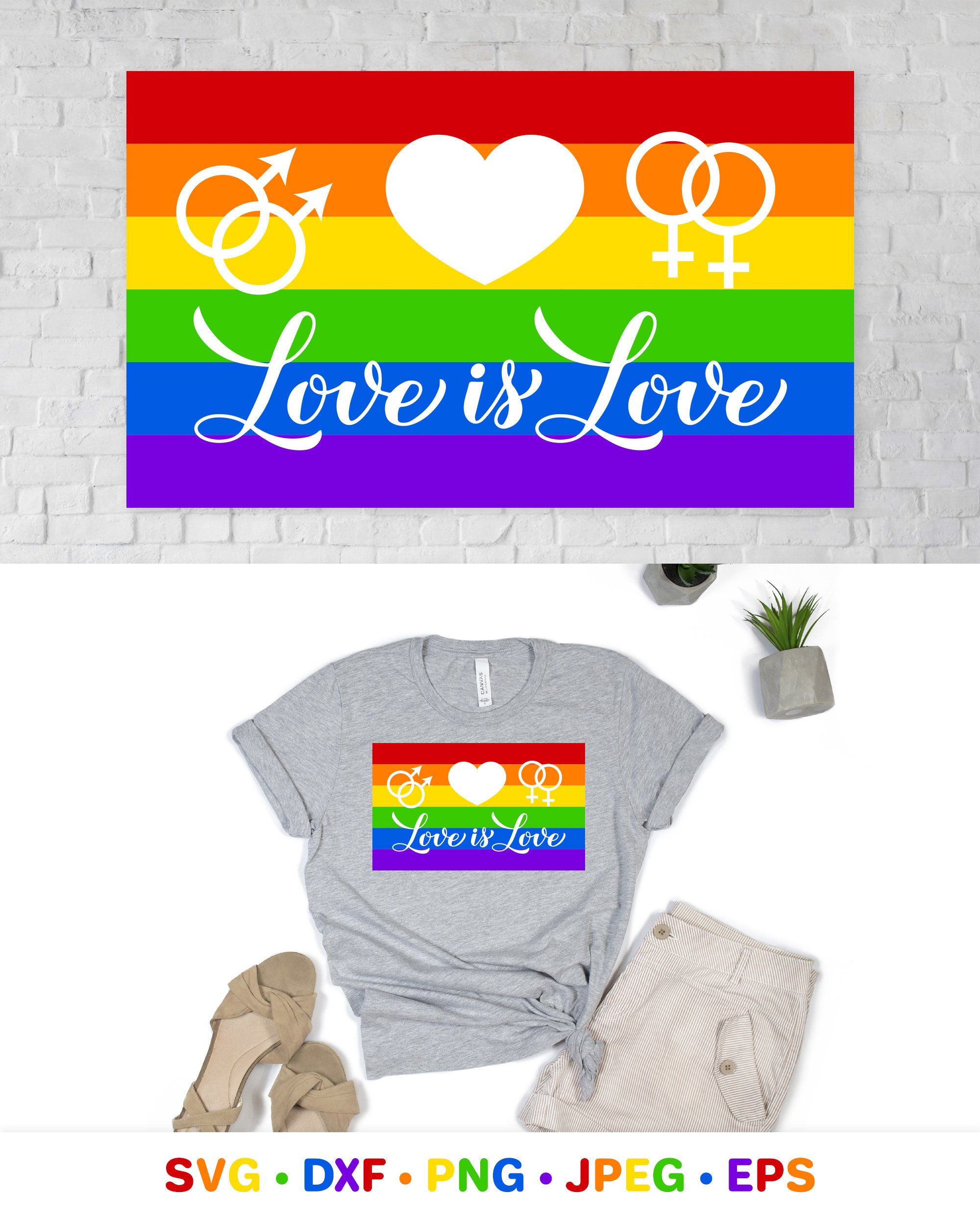 Love is love. Rainbow LGBT pride flag SVG