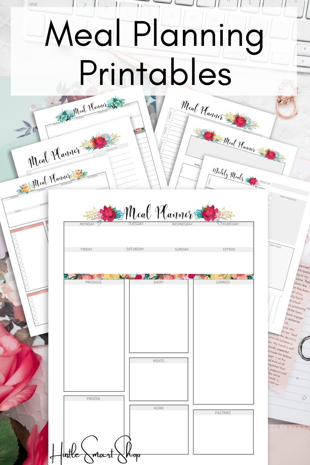 Meal Planner Printable Set, Floral Design