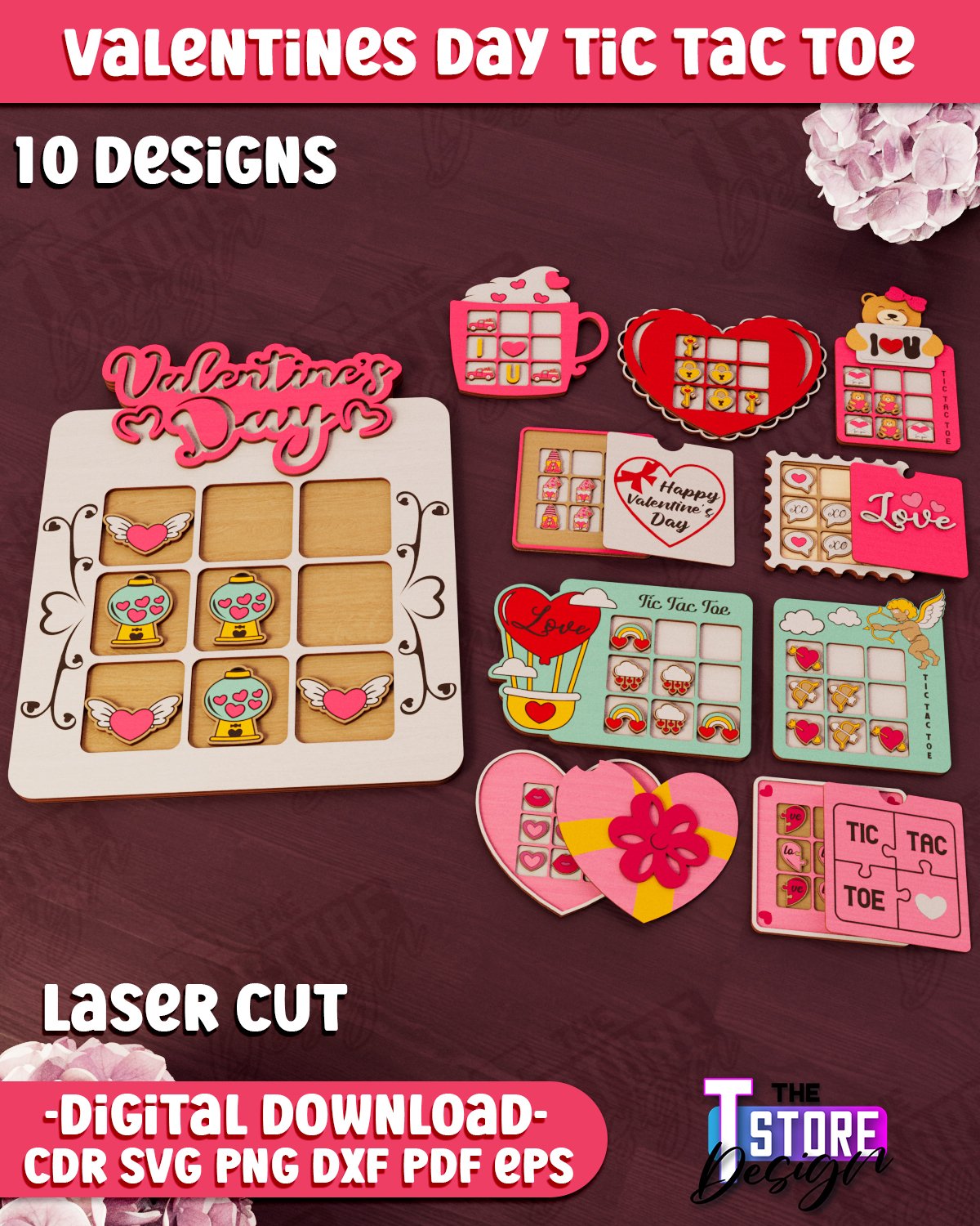 Valentines Day Tic Tac Toe Laser Cut Bundle | Board Games