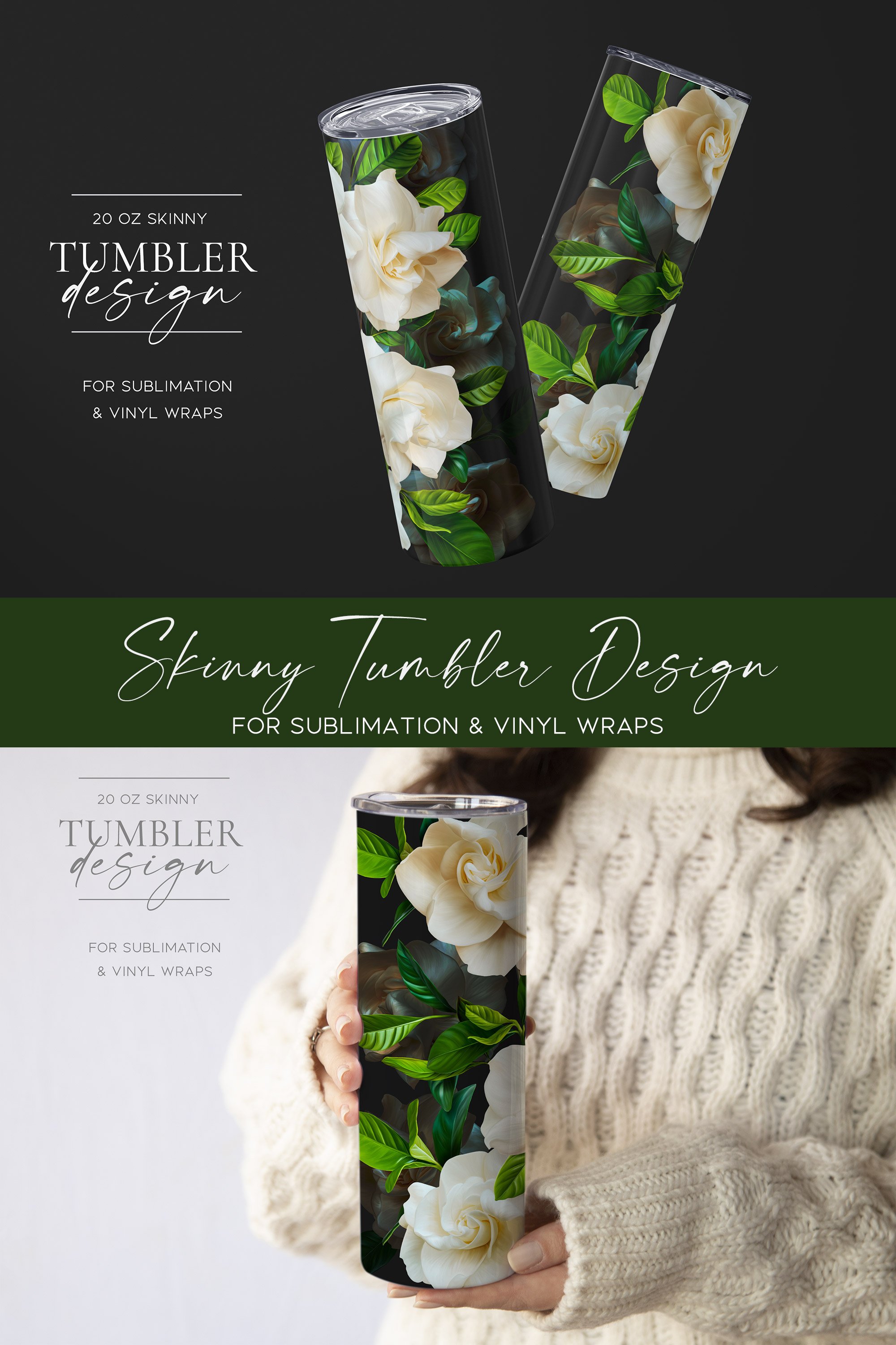 20 oz Skinny Tumbler Sublimation Design Template - (2486608)