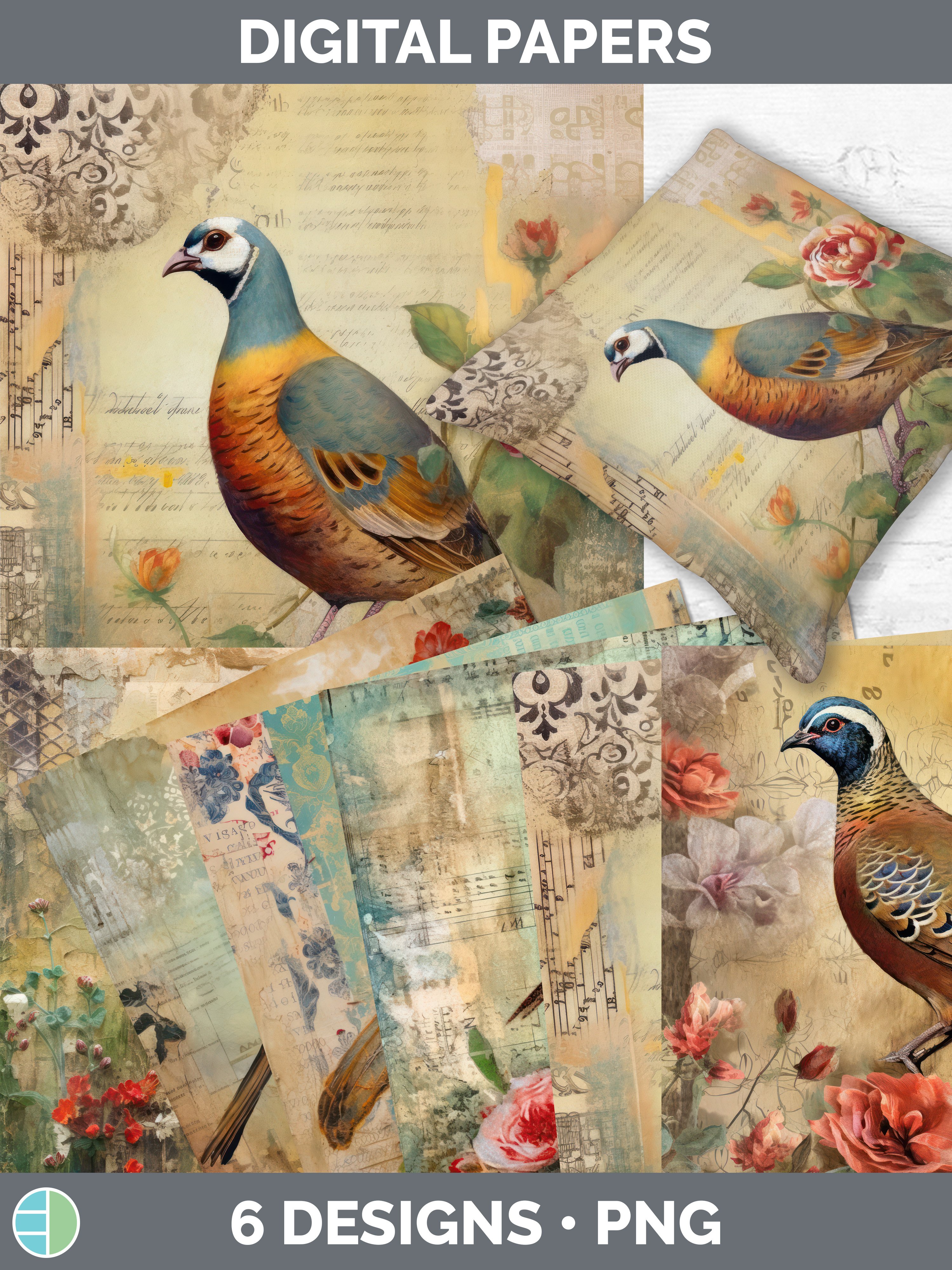 Vintage Partridge Bird Paper Backgrounds | Digital Scrapbook