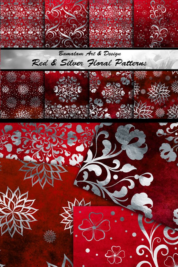 Red & Silver Floral Patterned Backgrounds