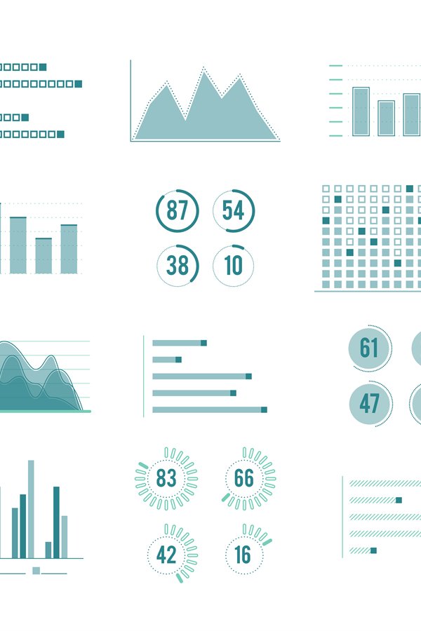 Vector charts and graphs. Line illustration set isolate on w