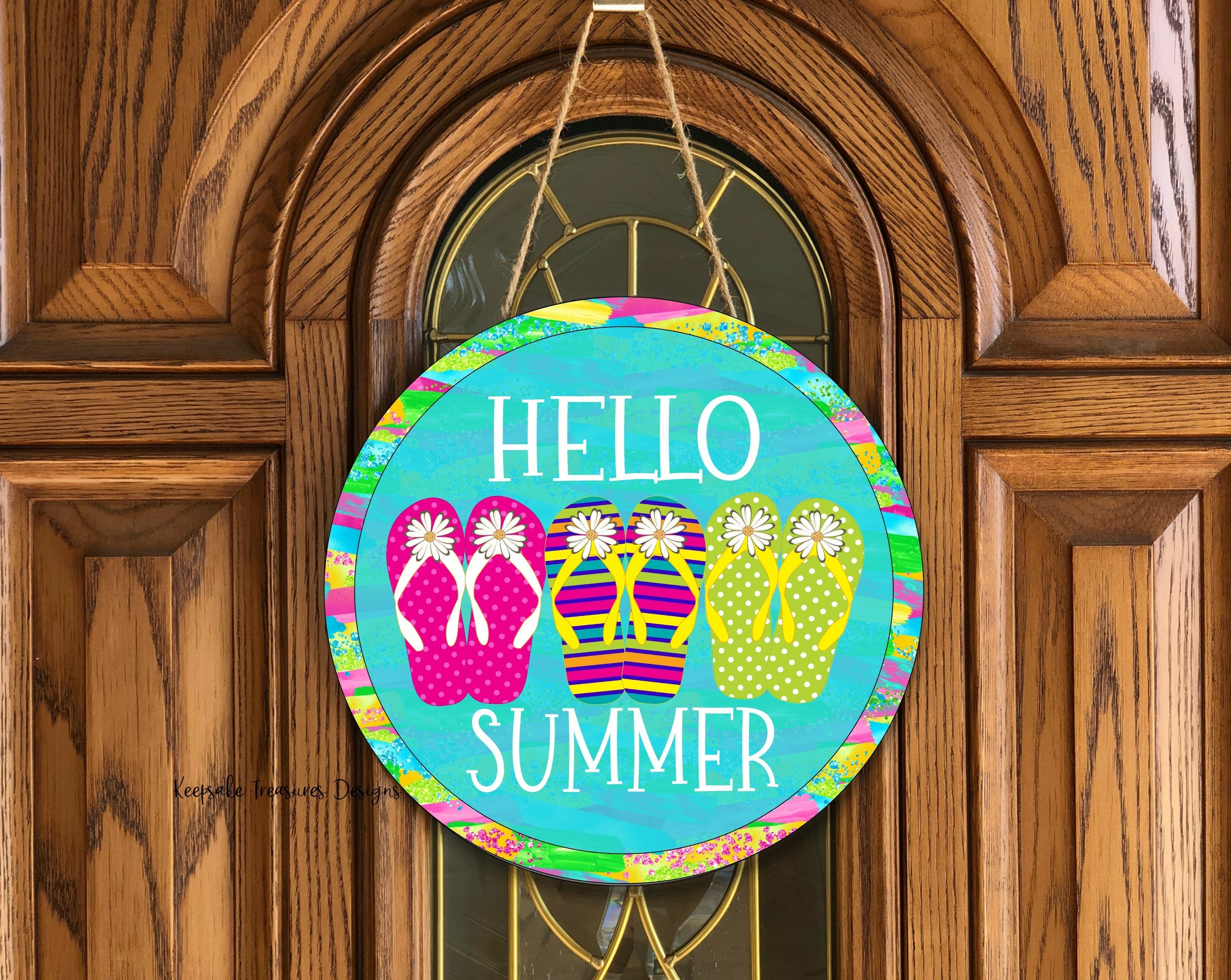 Hello Summer, Flip Flop Illustration, Door Hanger Template
