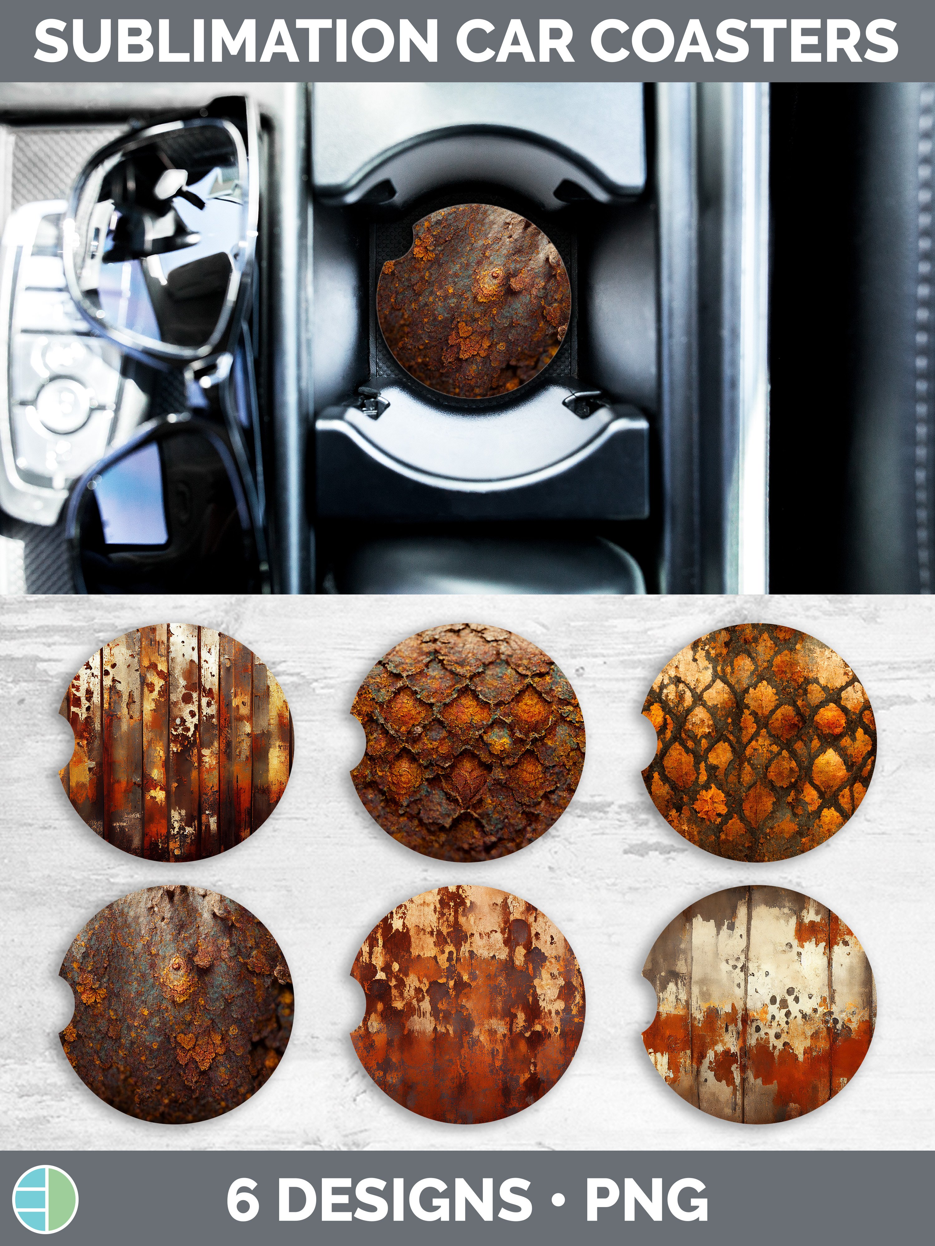 Rust Car Designs Rust Car Coaster | Sublimation Designs Bundle