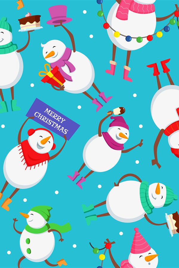 Christmas seamless pattern with funny characters of snowman
