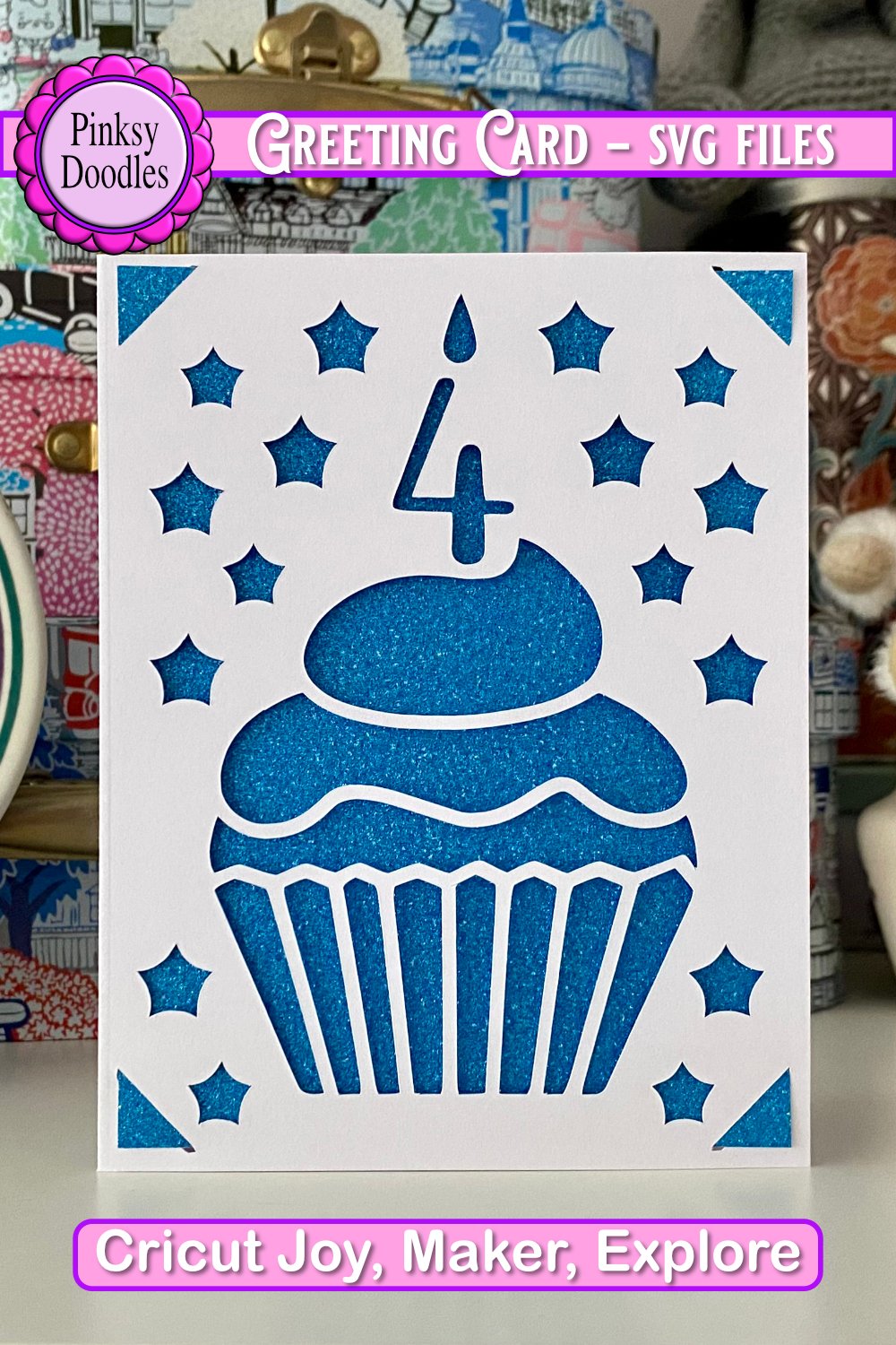 Paper cut birthday card age four svg cut files and envelope