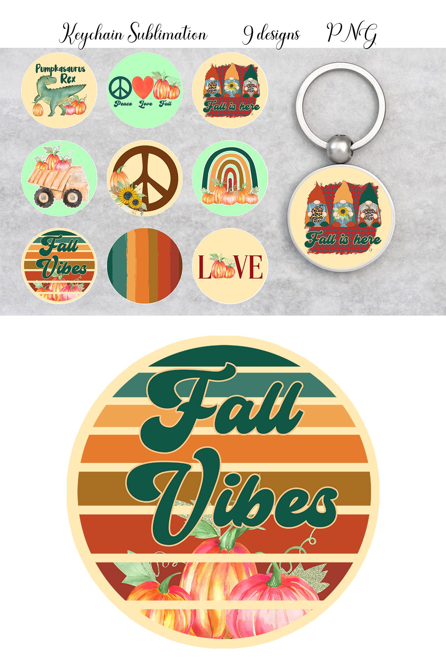 Fall Keychain PNG | Circle Keyring Bundle
