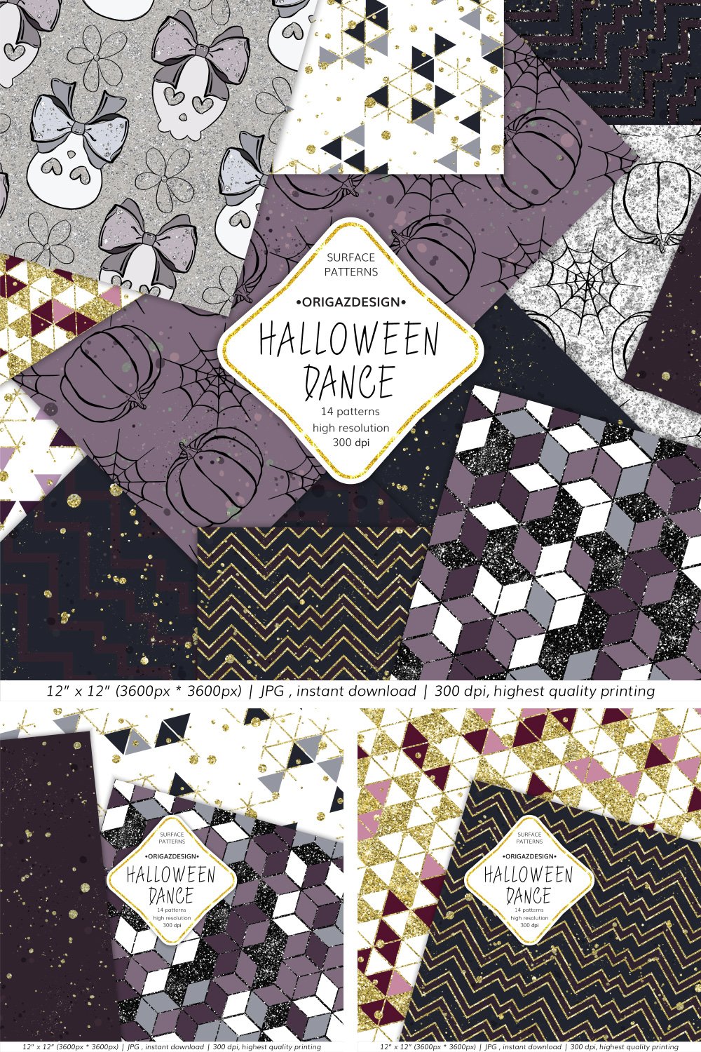 Halloween Basic Patterns Skulls pumpkin digital paper pack
